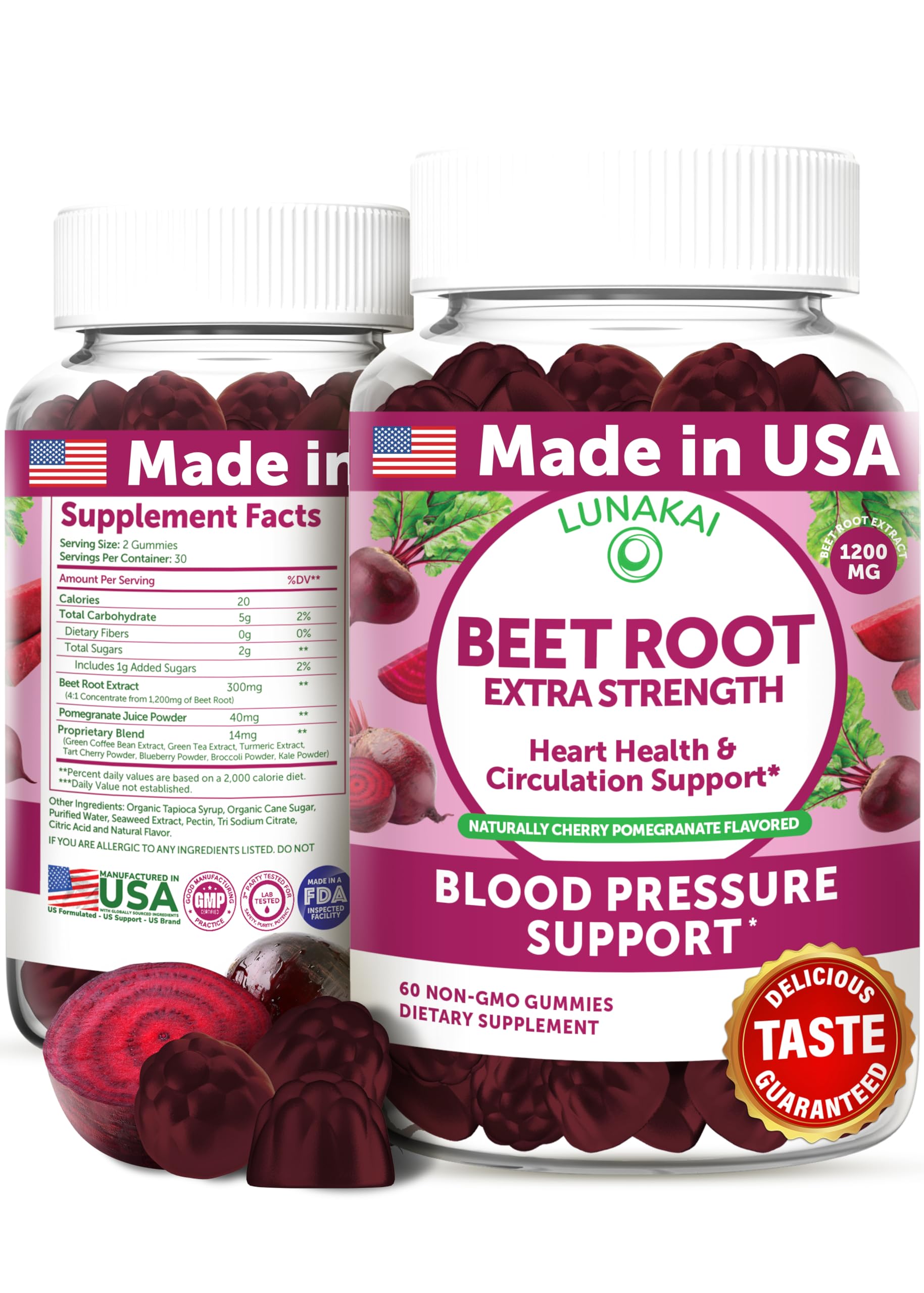 Lunakai USA Made Beet Root Gummies with Antioxidant Blend - Delicious Non-GMO Beet Chews, 60ct LunakaiAu supplements