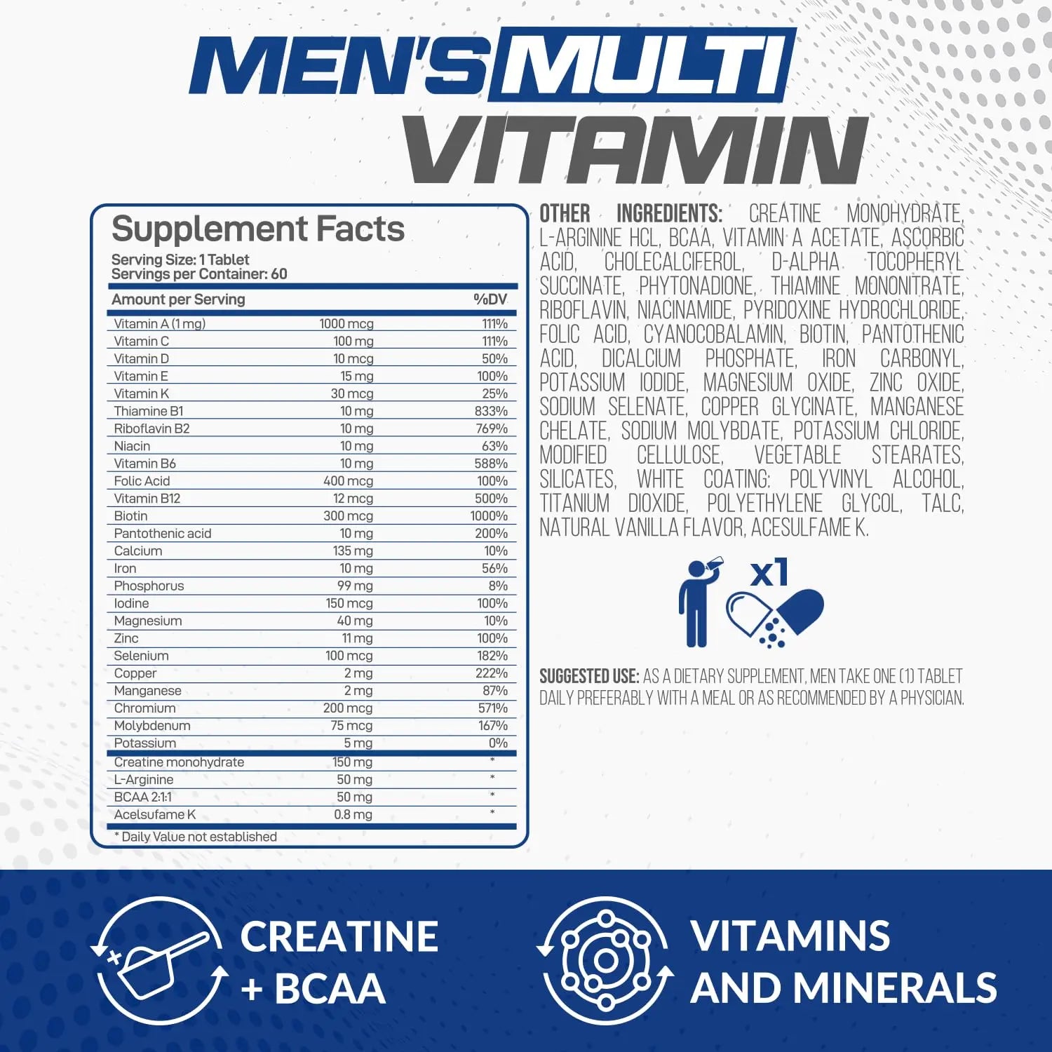 Forzagen Essentials Men's Multivitamin with Creatine and BCAA, Complete Vitamin and Mineral Complex, 60 Tablets Forzagennz supplements