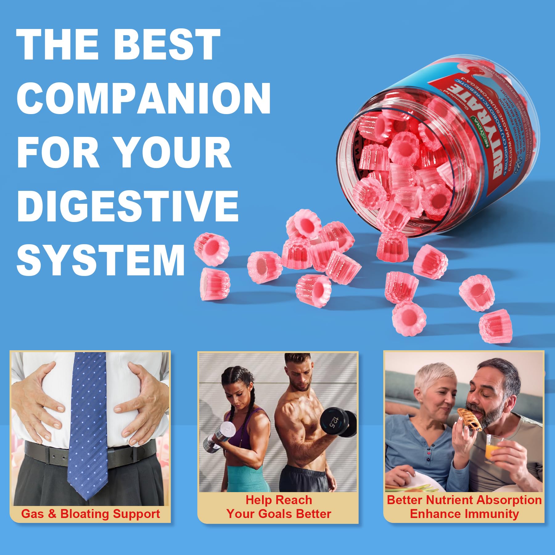 Butyrate Gummies with Probiotic + Prebiotic + Postbiotic, Omega-3 500mg,Fiber with 9 Billion CFU Probiotics, Calcium & Magnesium, Inulin,Psyllium Husk for Digestive Health,Bloating Support,Sugar Free NextdiaAu supplements
