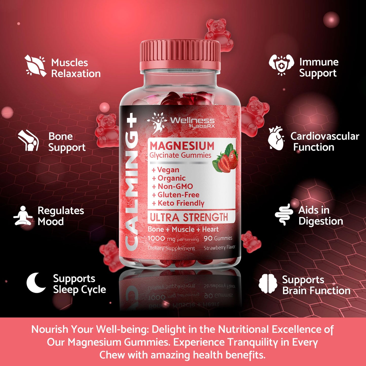 Magnesium Glycinate Gummies - 1000 mg - Magnesium Supplement to Support WELLNESS LABSRXUS supplements