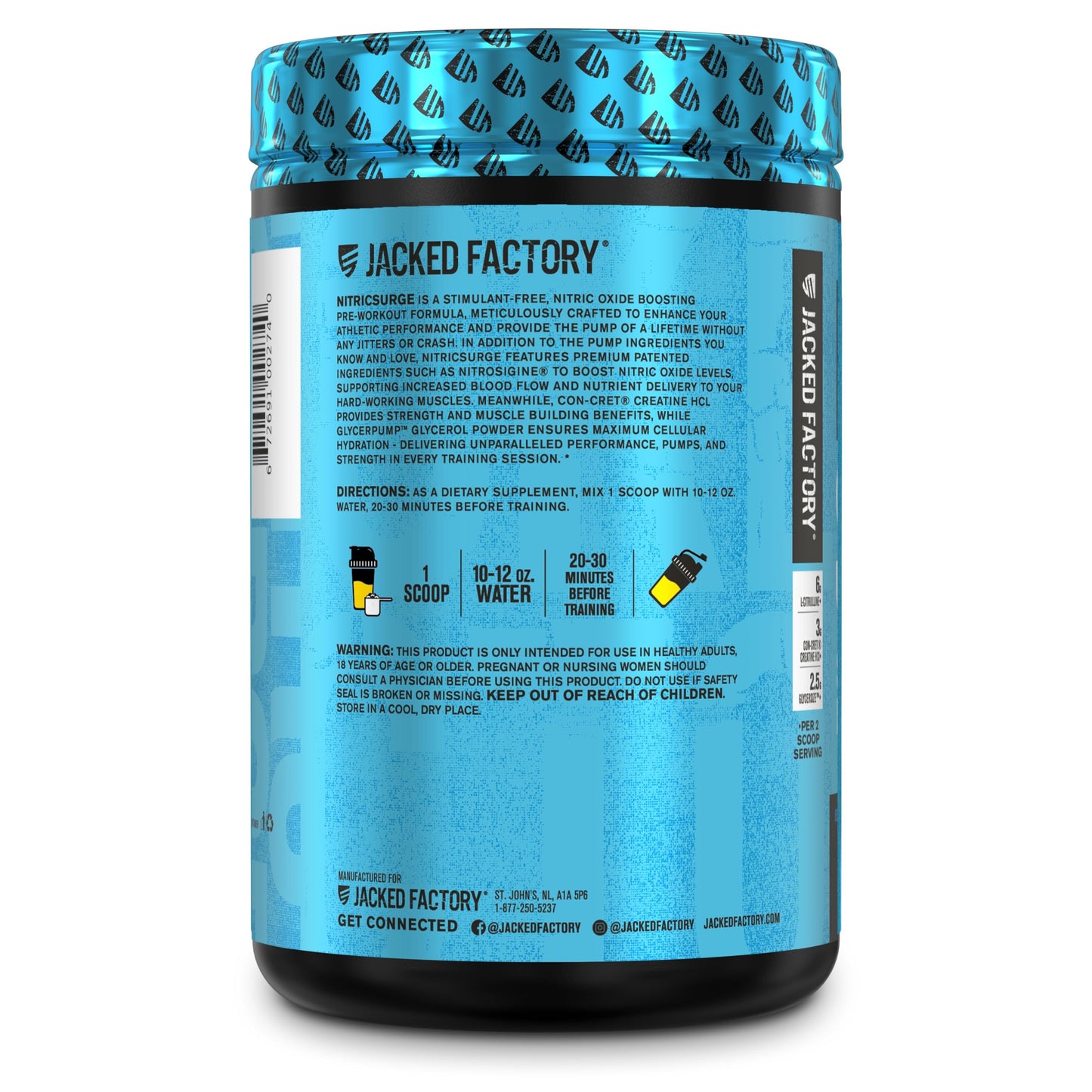Nitric Surge Stim Free Pre Workout Powder - Caffeine Free Nitric Oxide Supplement Jacked FactoryUS supplements