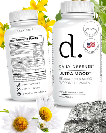 Daily Defense Mood Support Supplement - Ultra Mood 60 Count Mood Enhancer with Calcium Carbonate, Folic Acid, GABA, 5-HTP, Ashwagandha Root Extract & More - Non GMO Mood & Relaxation Supplement Daily DefenseAu supplements