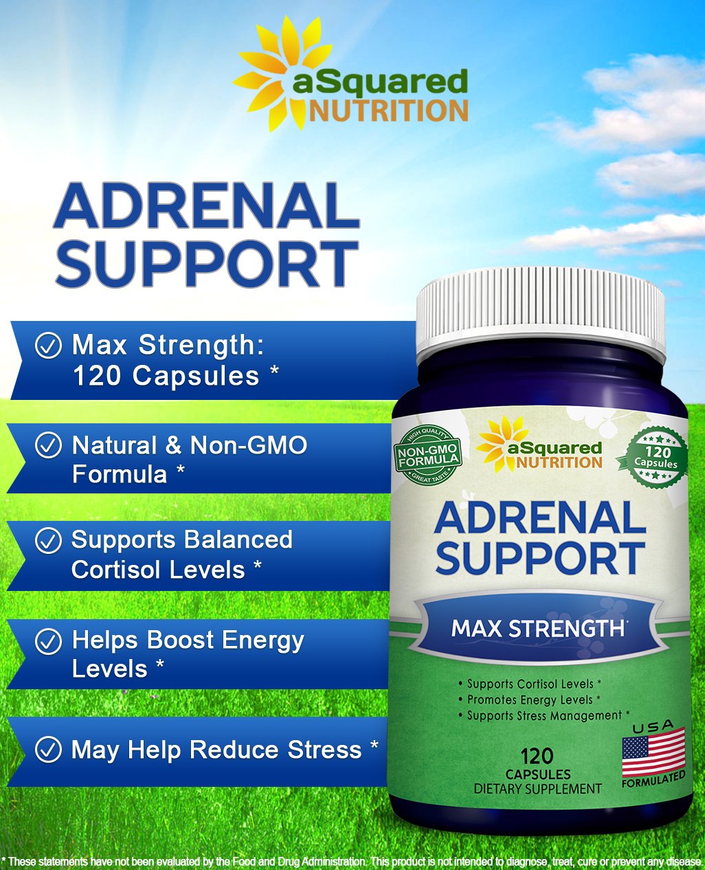 aSquared Nutrition Adrenal Support & Cortisol Manager Supplement (120 Capsules)-Adrenal Health w/Vitamin C Complex Pills to Support Fatigue & Stress Relief-Ashwagandha, L-Tyrosine, Rhodiola & Ginseng aSquared NutritionAu supplements