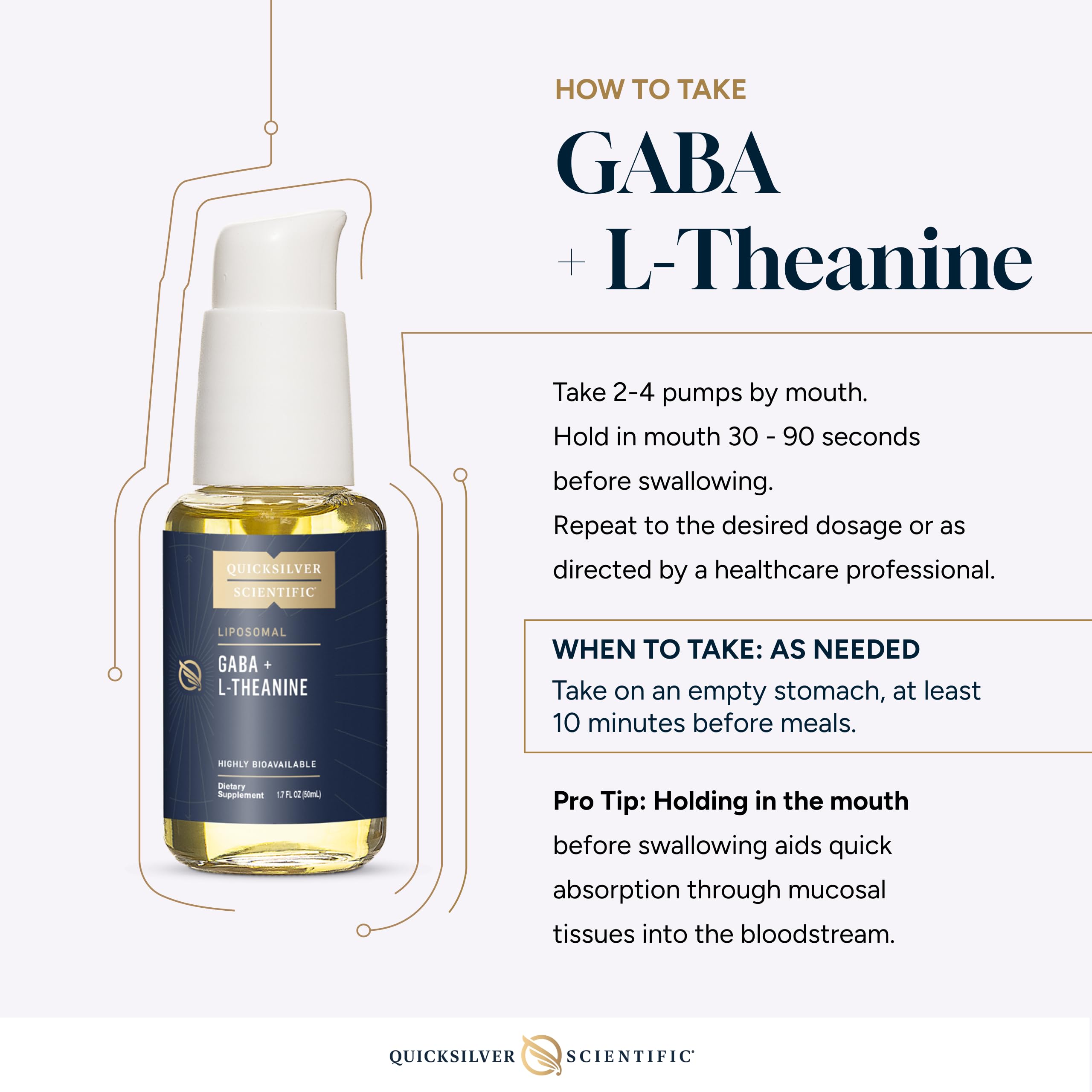 Quicksilver Scientific Liposomal GABA + L Theanine - Calm, Stress Response & Brain Support - Bioavailable GABA Supplement with L Theanine 100mg (1.7oz/50ml) Quicksilver ScientificUS supplements
