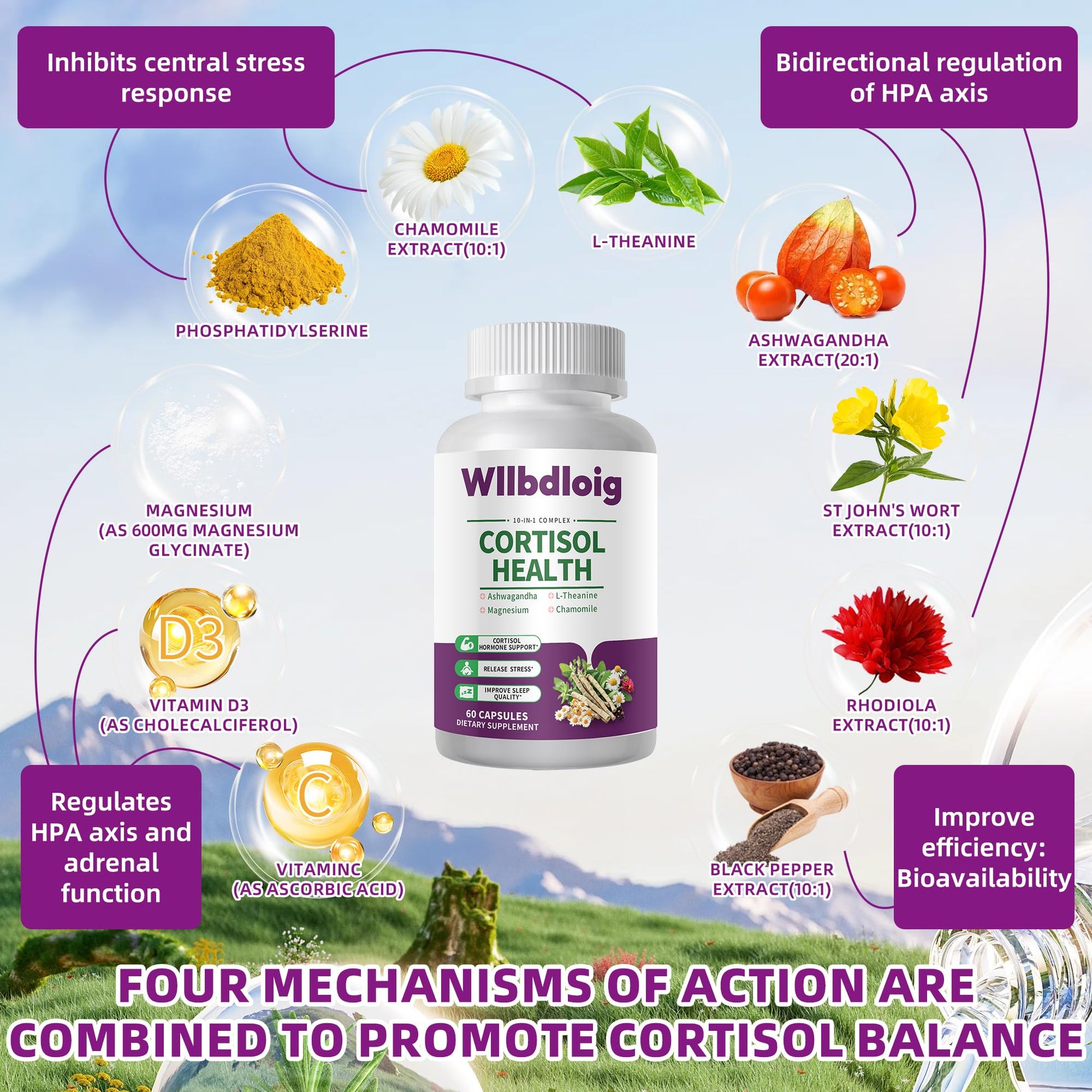 Cortisol Supplements for Women Men, High Cortisol Reducer Health, Detox Cortisol Manager for Stress Relief ,Mood and Sleep with Ashwagandha, L-Theanine, Lower and Control - Non-GMO,Vegan 60 Capsules WllbdloigAu supplements