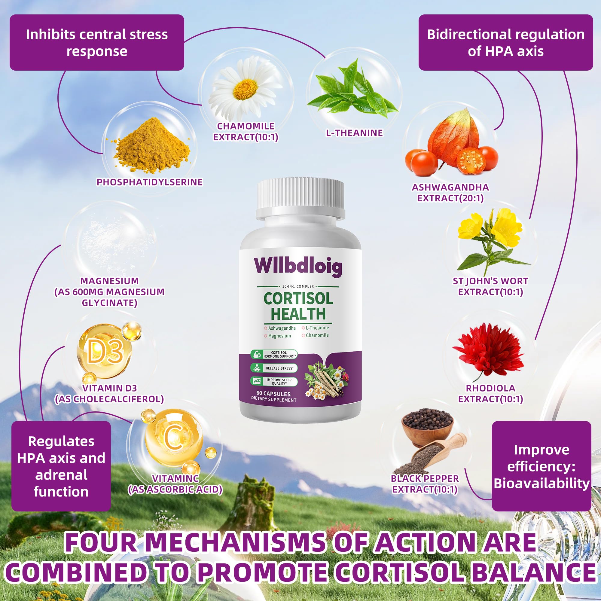 Cortisol Supplements for Women Men, High Cortisol Reducer Health, Detox Cortisol Manager for Stress Relief ,Mood and Sleep with Ashwagandha, L-Theanine, Lower and Control - Non-GMO,Vegan 60 Capsules WllbdloigAu supplements