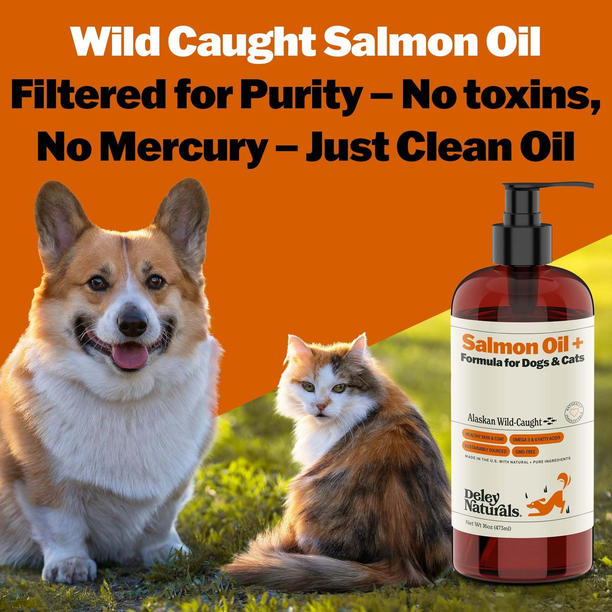 Deley Naturals Wild Alaskan Salmon Oil for Dogs & Cats - New and Improved Salmon Oil Plus Formula - Fish Oil for Dogs with Omega 3, DHA and EPA - Omega 3 for Healthy Skin and Coat - 16oz Made in USA Deley NaturalsAu supplements