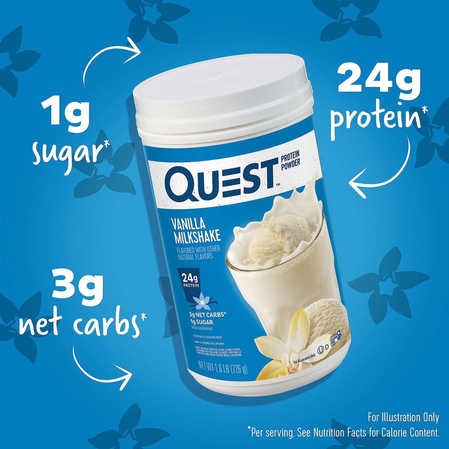 Quest Nutrition Vanilla Milkshake Protein Powder, 24g of Protein, 1g of Sugar, Low Carb, Gluten Free, 1.6 Pound, 23 Servings QuestUS supplements
