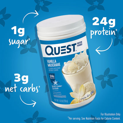 Quest Nutrition Vanilla Milkshake Protein Powder, 24g of Protein, 1g of Sugar, Low Carb, Gluten Free, 1.6 Pound, 23 Servings QuestUS supplements
