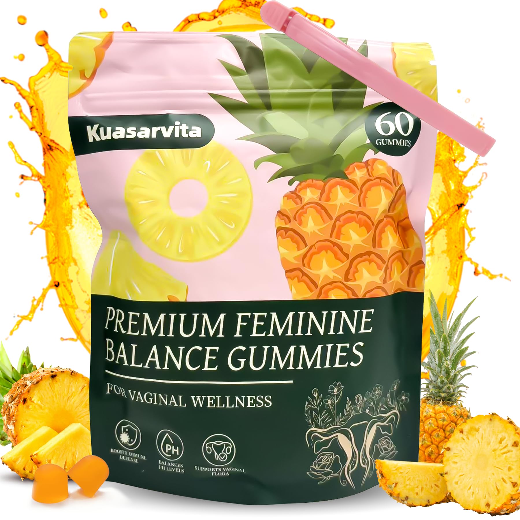 Premium Feminine Balance Gummies,Vital Vaginal Probiotics Source Feminine Gummies,Probiotic Gummies for Prenatal & Postnatal Women - Probiotics for Digestion, pH Balance, Gut Health, Immune Support KuasarvitaAu supplements
