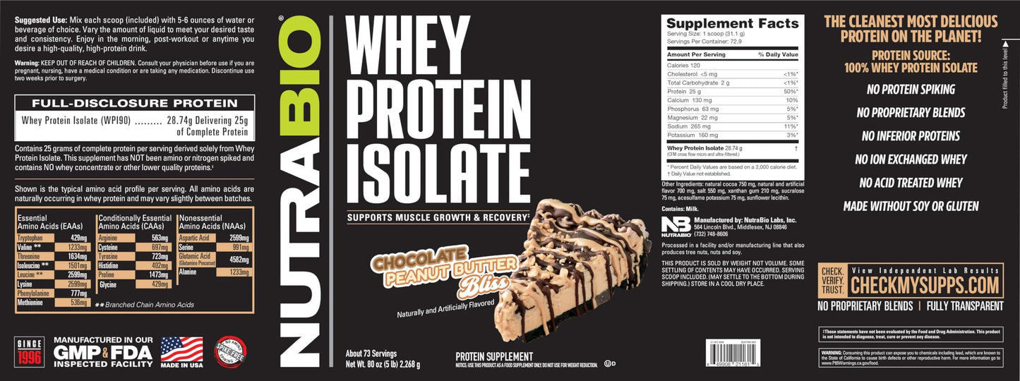 NutraBio Whey Protein Isolate Supplement – 25g of Protein Per Scoop with Complete NutraBioUS supplements