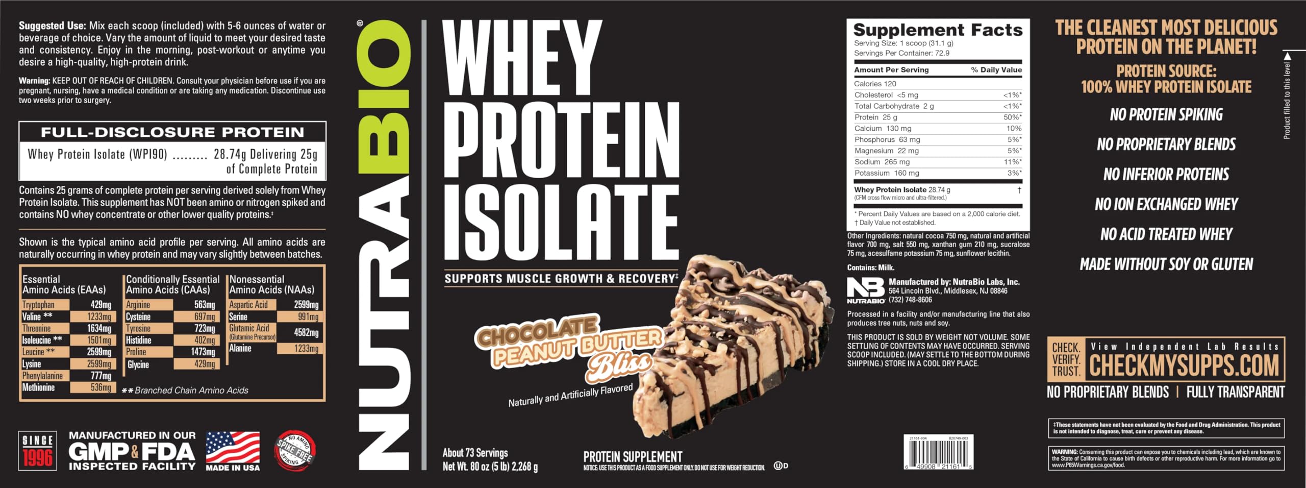 NutraBio Whey Protein Isolate Supplement – 25g of Protein Per Scoop with Complete NutraBioUS supplements