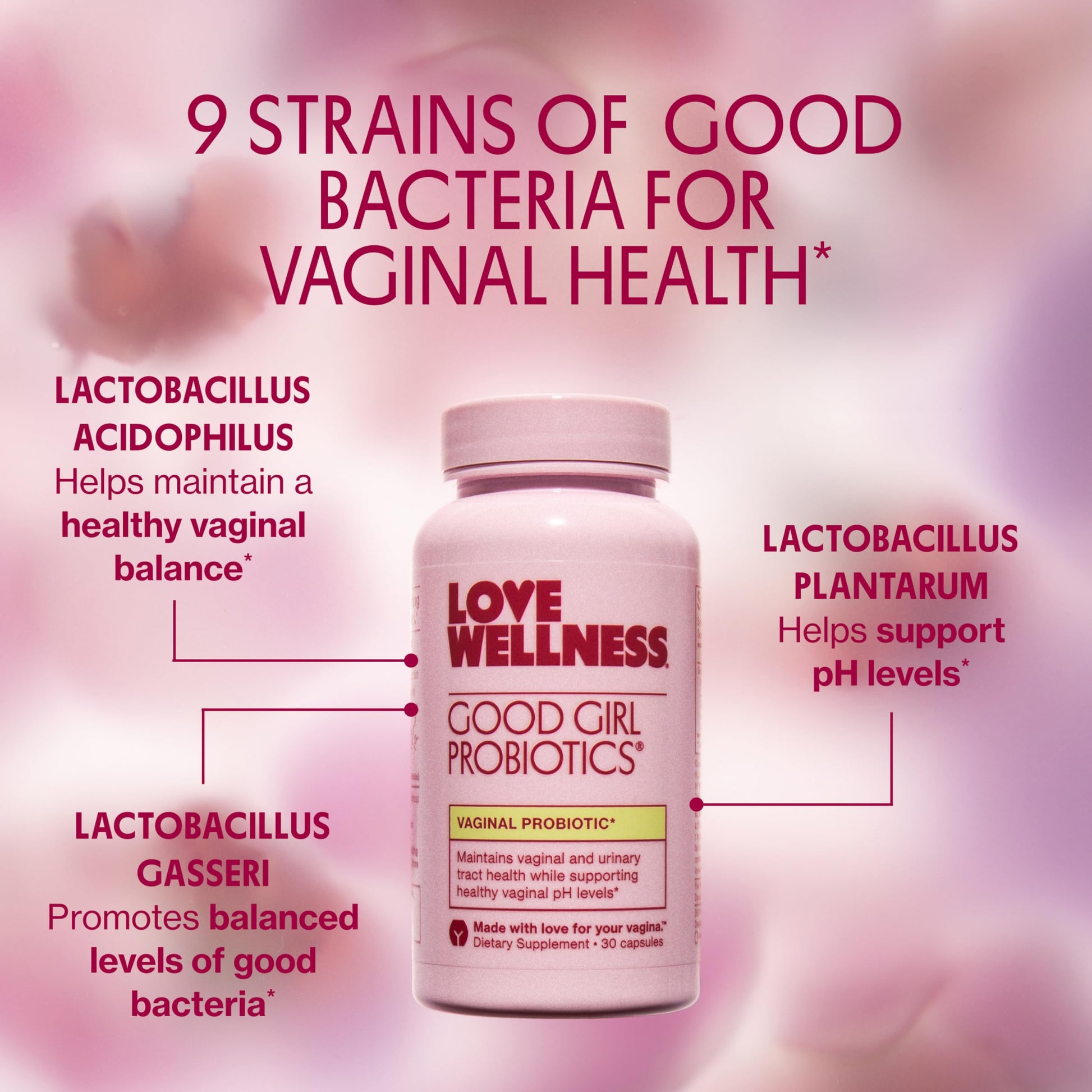 Love Wellness Good Girl Probiotics | Women’s Vaginal Health & pH Balance Supplement | 9-Strain Probiotic for Urinary Tract, Yeast, Odor & Immune Support | Gluten-Free (30-Day Supply) Love WellnessAu supplements