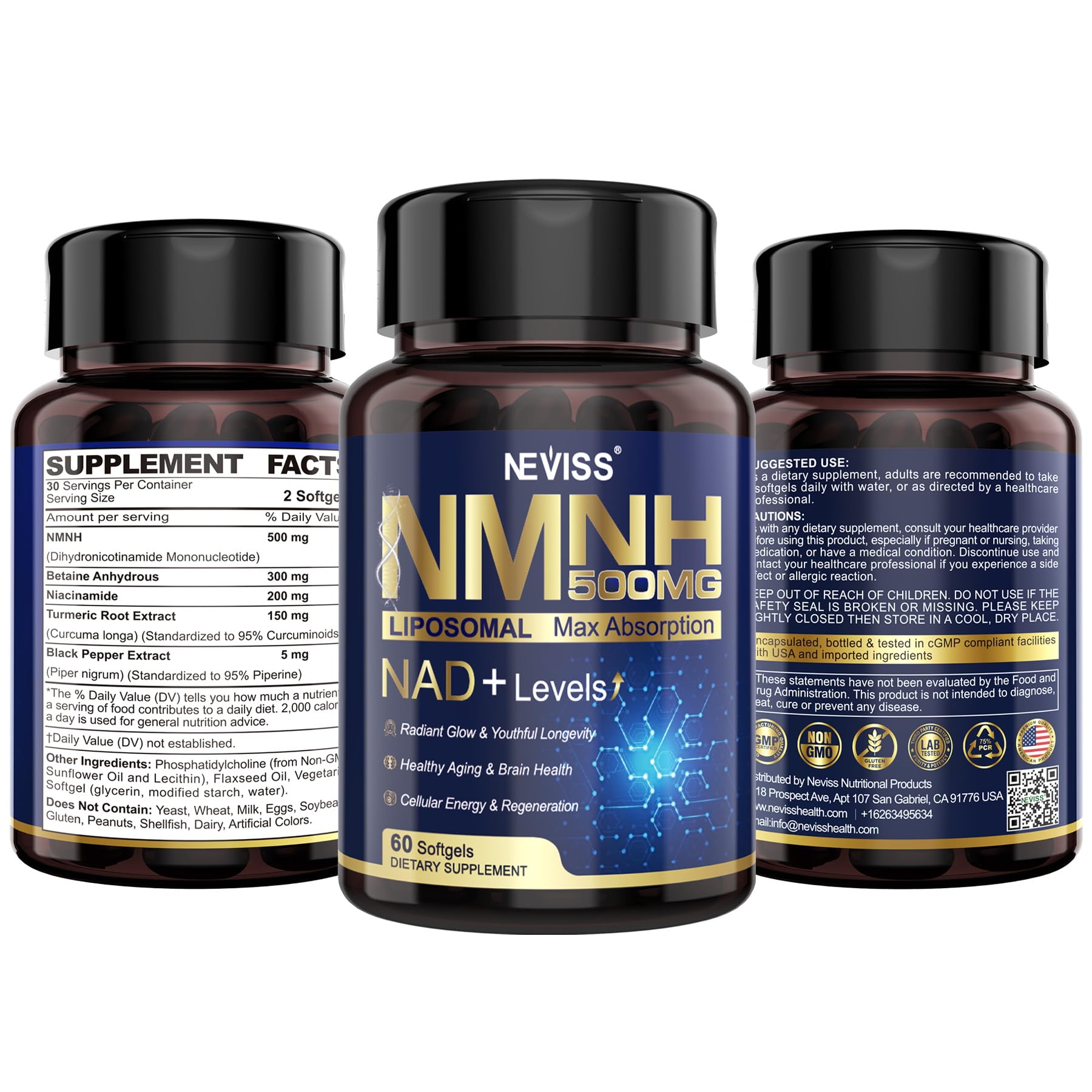 2Pack NAD+ Supplement, Next-Gen NMNH Liposomal 500mg, NR NMN Supplement Alternative, High Absorption NAD+ with Curcumin, Niacinamide for Cellular Energy, DNA Repair, Healthy Aging, 120 Softgels NEVISSAu supplements