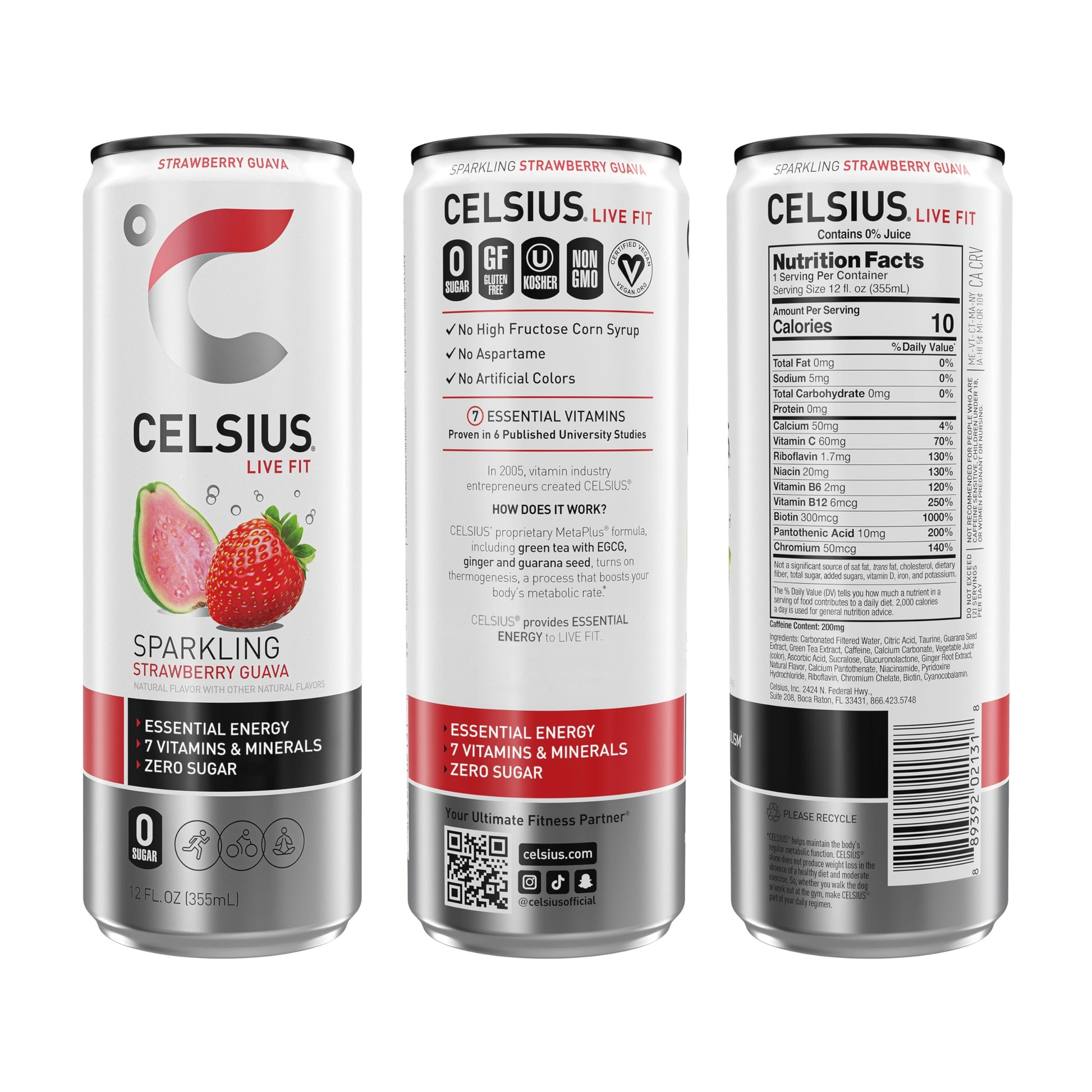 CELSIUS Sparkling Strawberry Guava, Functional Essential Energy Drink 12 Fl Oz (Pack of 12) CELSIUSUS supplements
