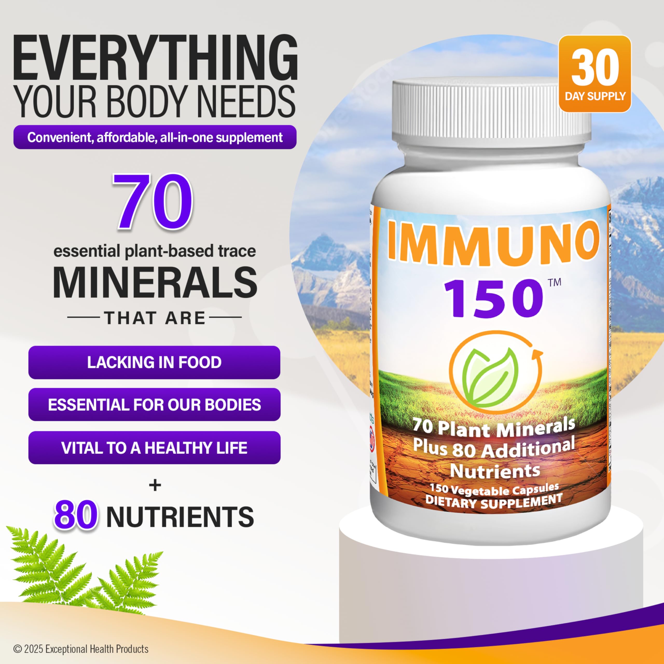 Immuno 150, Immune Support Supplement, Packed with 70 Plant Minerals, 13 Essential Vitamins and 68 Additional Nutrients-150 Vegetable Capsules- Immune Boost for All Age Groups Immuno 150Au supplements