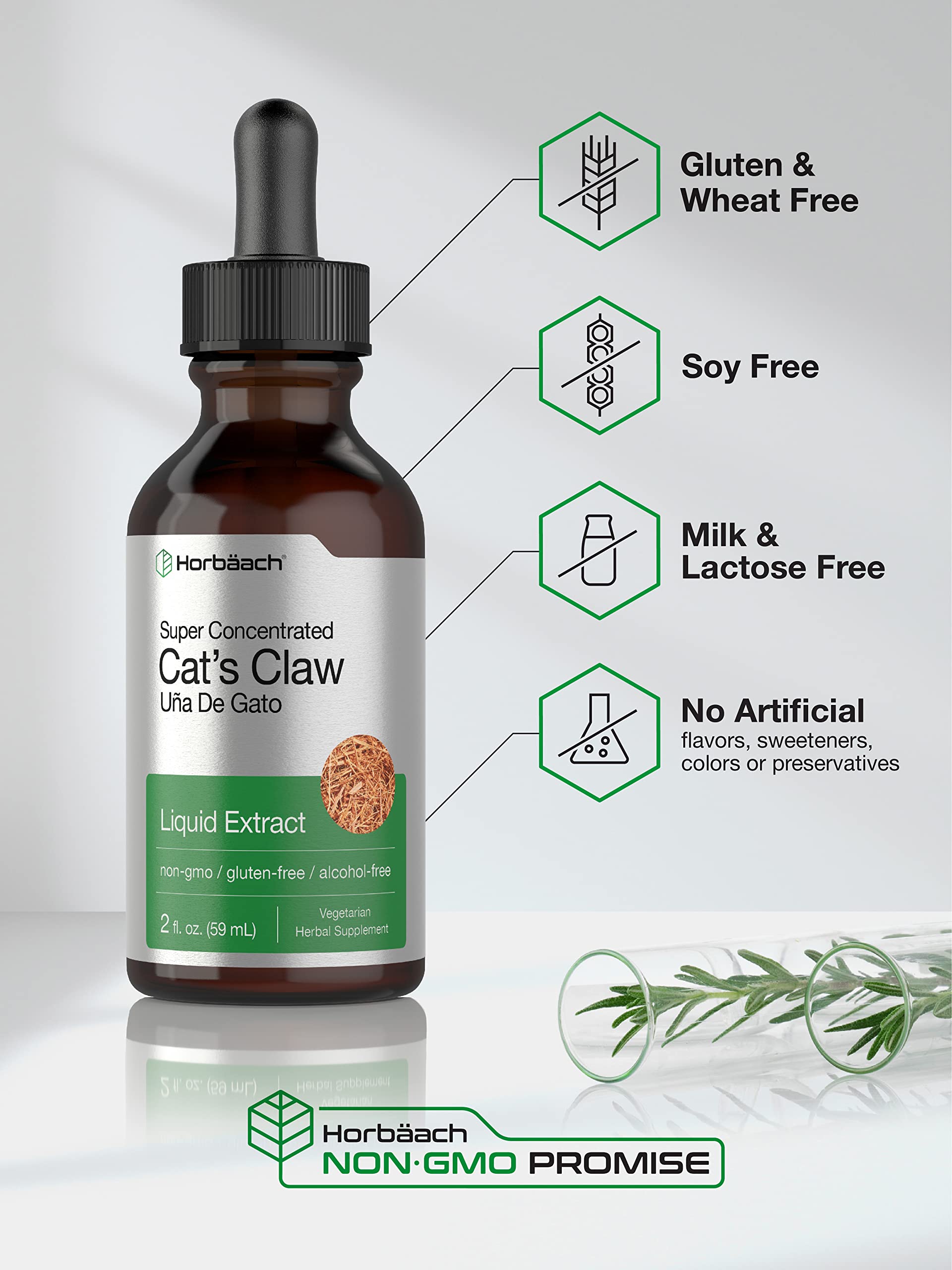 Cats Claw Herb Extract Tincture | 2 Fl Oz | Alcohol Free | Vegetarian, Non-GMO, Gluten HorbäachAu supplements