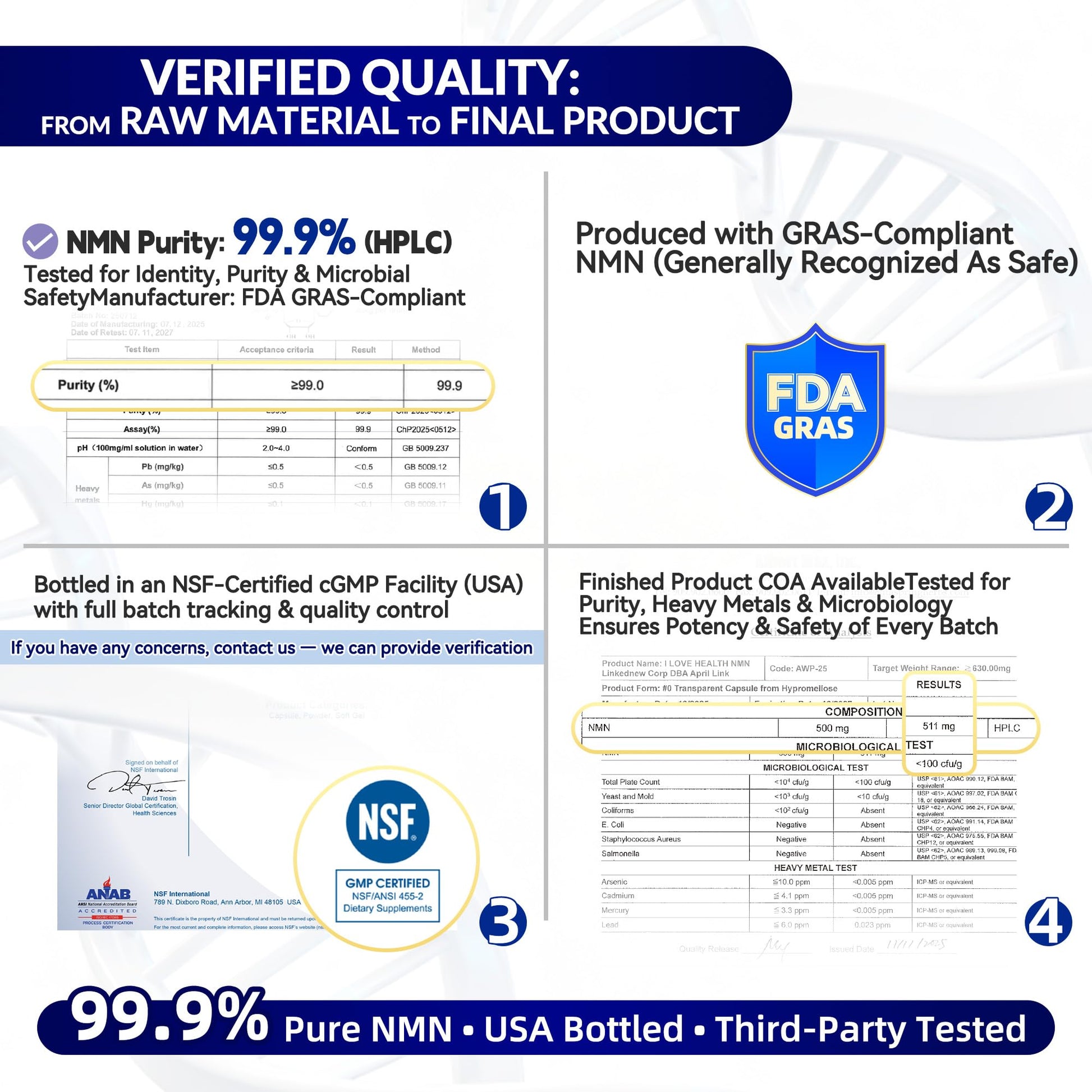 NMN 500MG Per Capsule – High Purity 99.9% NMN, NAD+ Support for Cellular Energy & Healthy Aging, 60 Capsules, Third-Party Tested, cGMP Made in USA I LOVE HEALTHAu supplements