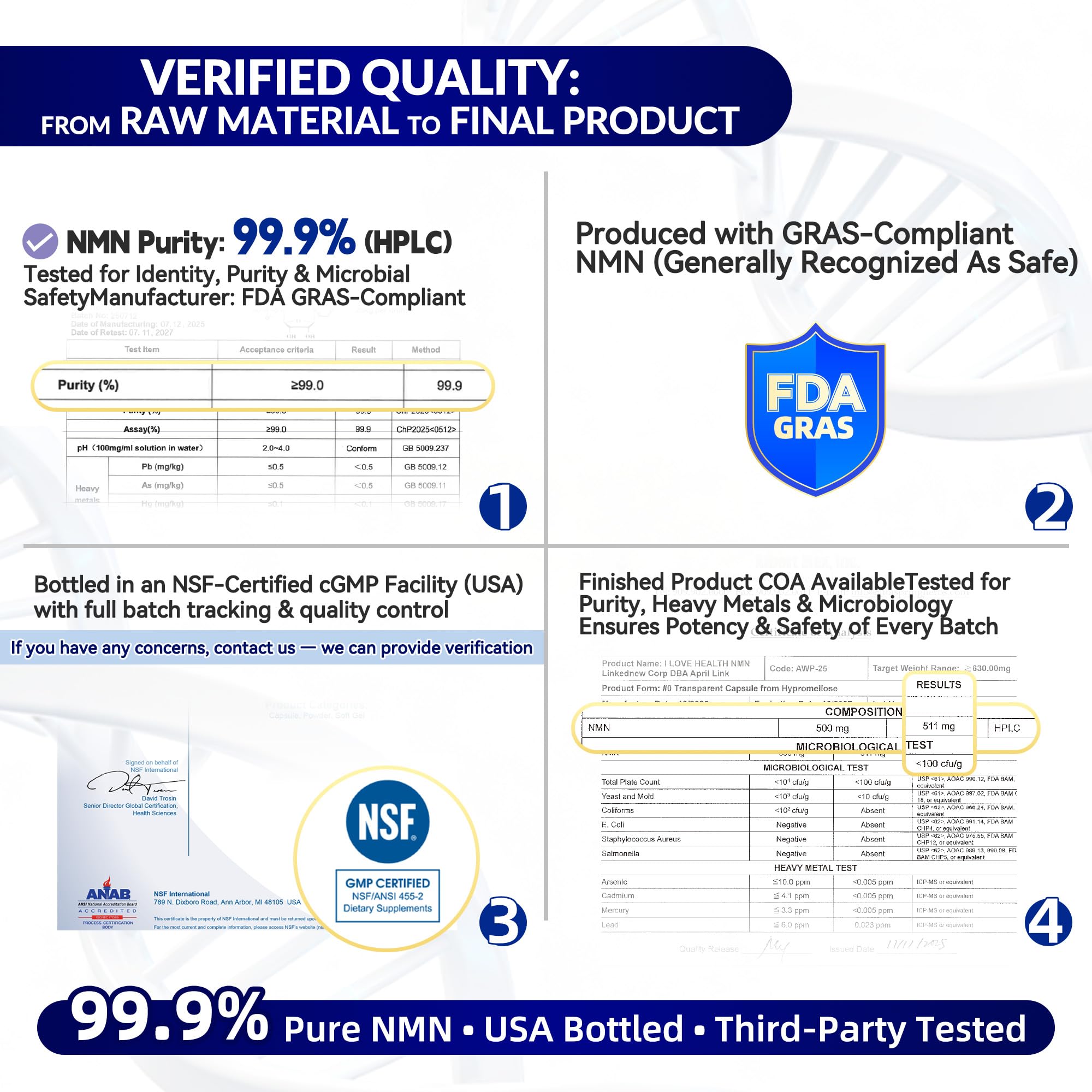 NMN 500MG Per Capsule – High Purity 99.9% NMN, NAD+ Support for Cellular Energy & Healthy Aging, 60 Capsules, Third-Party Tested, cGMP Made in USA I LOVE HEALTHAu supplements