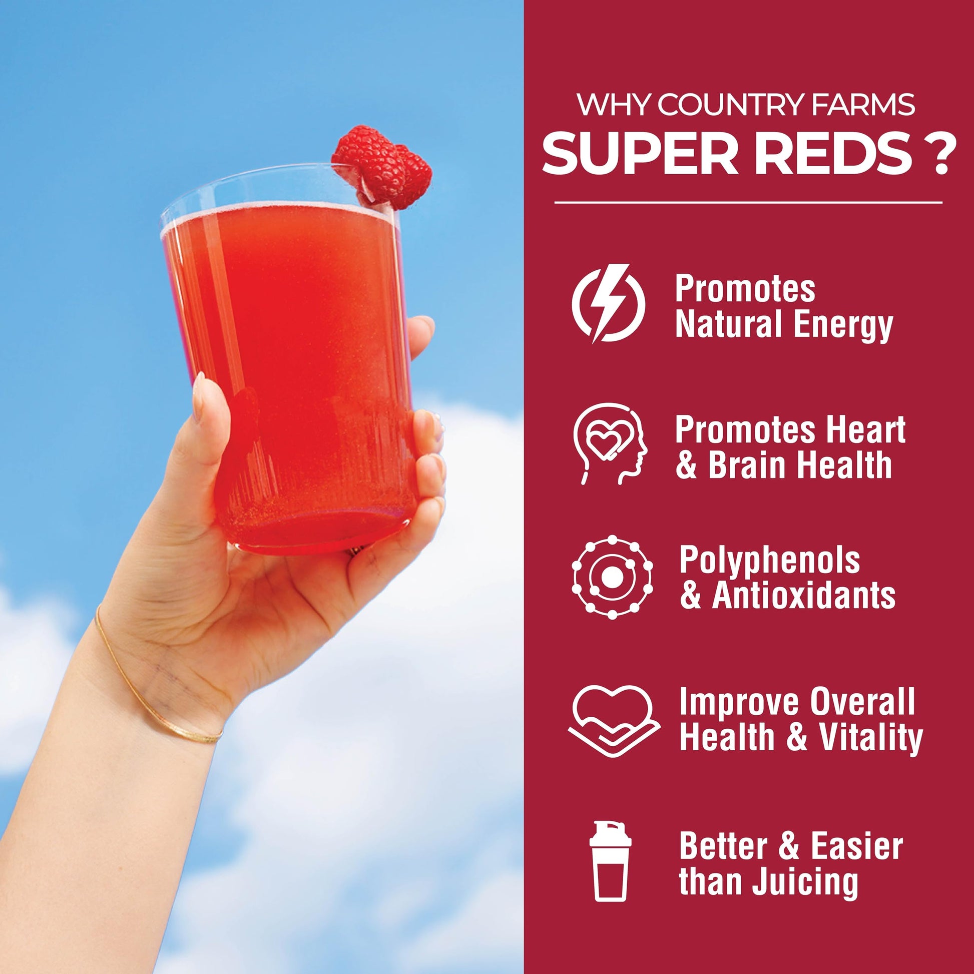 COUNTRY FARMS Super Reds, Energizing Polyphenol Superfood, 48 Super Fruits and Berries, Powerful Antioxidants and Polyphenols, Supports Energy, 20 Servings, Mixed Berry Flavor Country FarmsAu supplements