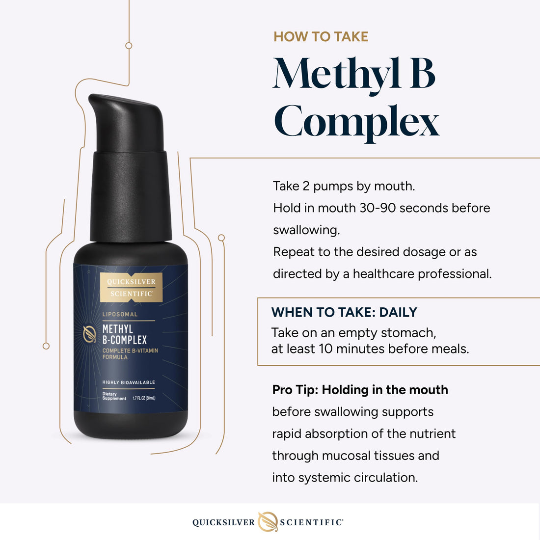 Quicksilver Scientific Methyl B Complex - Liquid Vitamin with Superior Liposomal Absorption of Vitamin B12, Folate, Vitamin B6, Riboflavin, Biotin, Pantothenic Acid, Vitamin B1, Niacin (50 ml) Quicksilver ScientificUS supplements