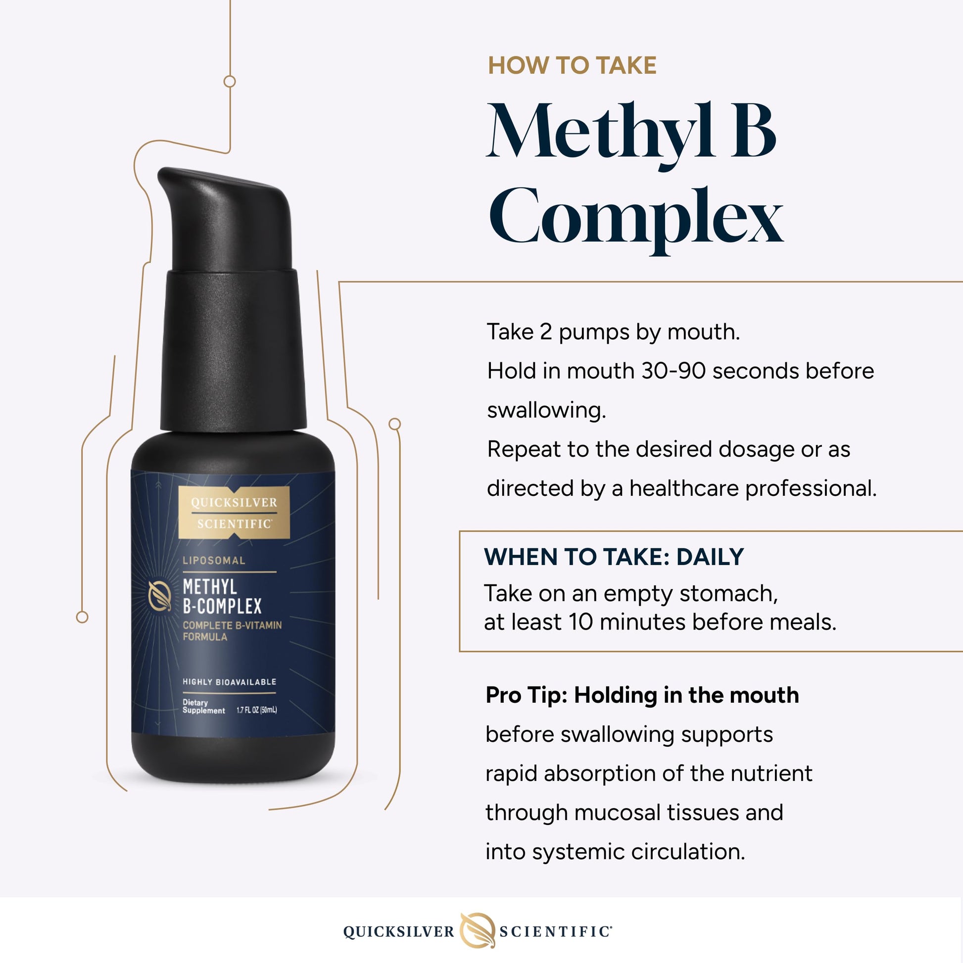 Quicksilver Scientific Methyl B Complex - Liquid Vitamin with Superior Liposomal Absorption of Vitamin B12, Folate, Vitamin B6, Riboflavin, Biotin, Pantothenic Acid, Vitamin B1, Niacin (50 ml) Quicksilver ScientificUS supplements