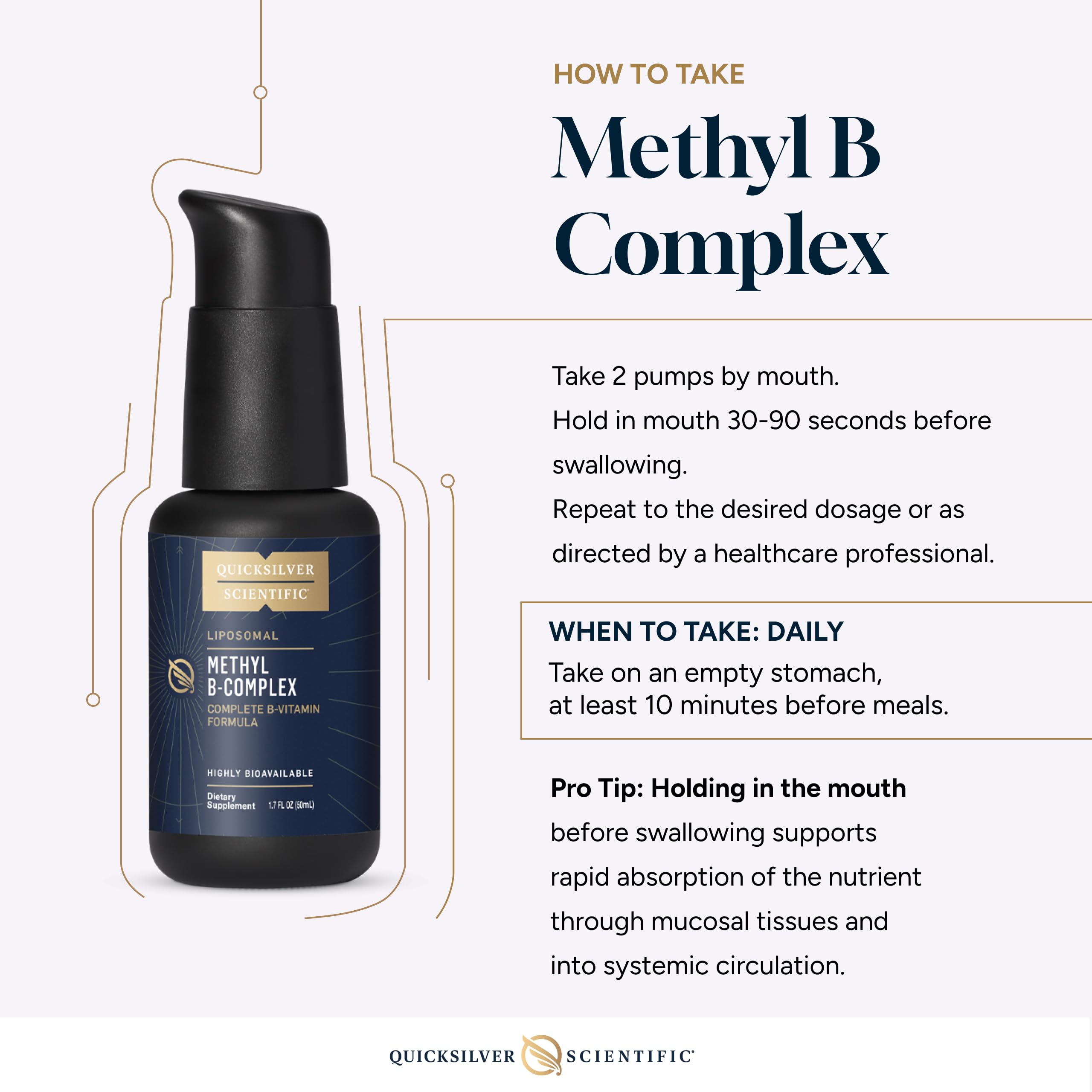 Quicksilver Scientific Methyl B Complex - Liquid Vitamin with Superior Liposomal Absorption of Vitamin B12, Folate, Vitamin B6, Riboflavin, Biotin, Pantothenic Acid, Vitamin B1, Niacin (50 ml) Quicksilver ScientificUS supplements