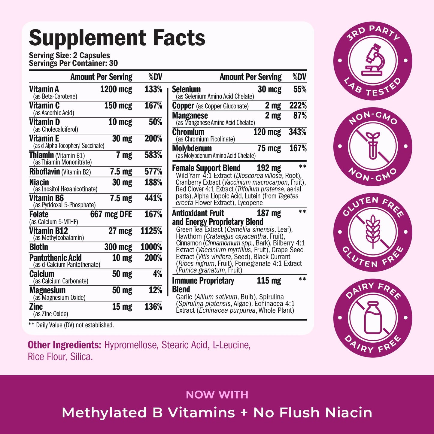 Methylated Multivitamin for Women w/Bioavailable Vitamins, Chelated Minerals, Vitamin D, B12, C, A & Zinc for Energy, Focus and Immune Health Vimerson HealthUS supplements