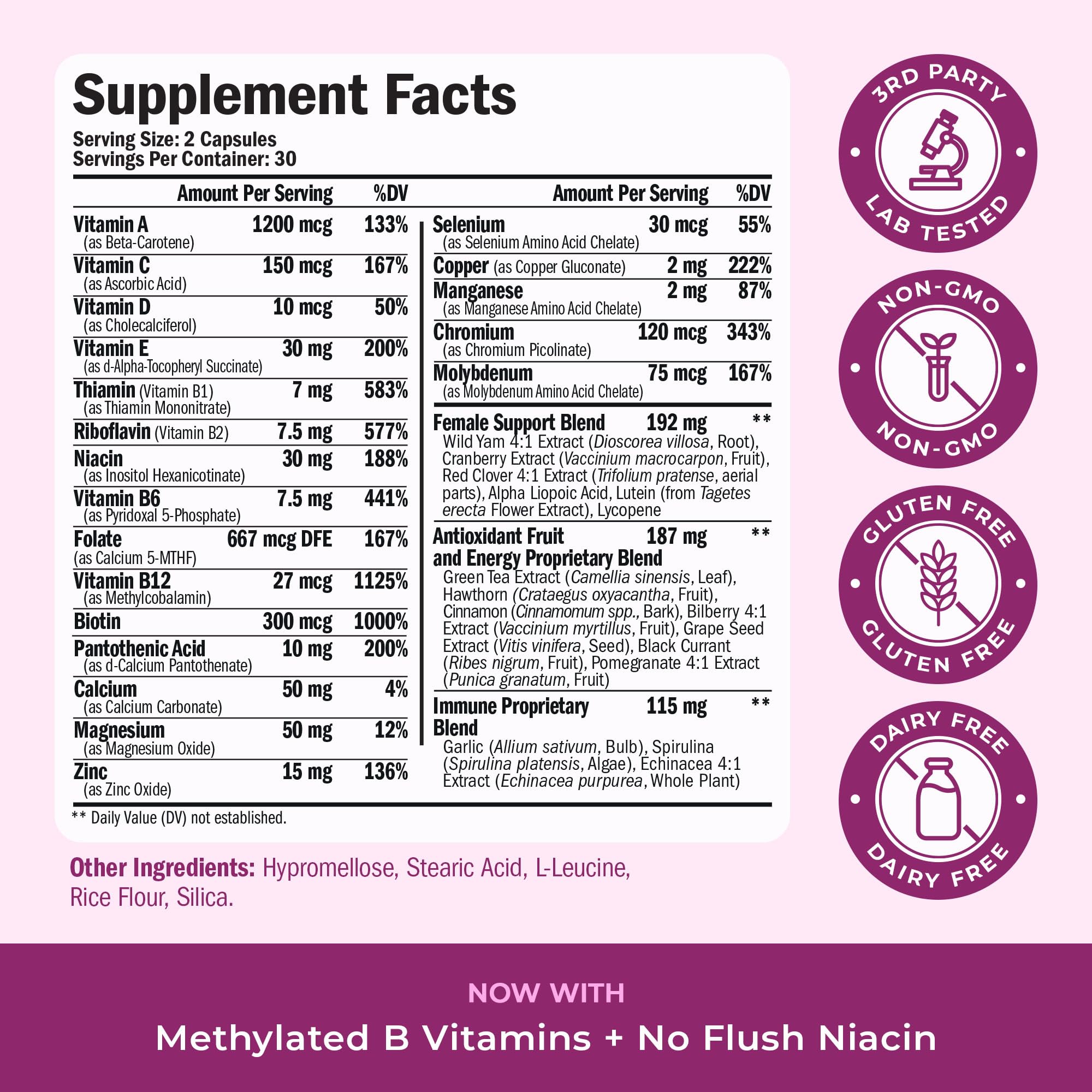 Methylated Multivitamin for Women w/Bioavailable Vitamins, Chelated Minerals, Vitamin D, B12, C, A & Zinc for Energy, Focus and Immune Health Vimerson HealthUS supplements