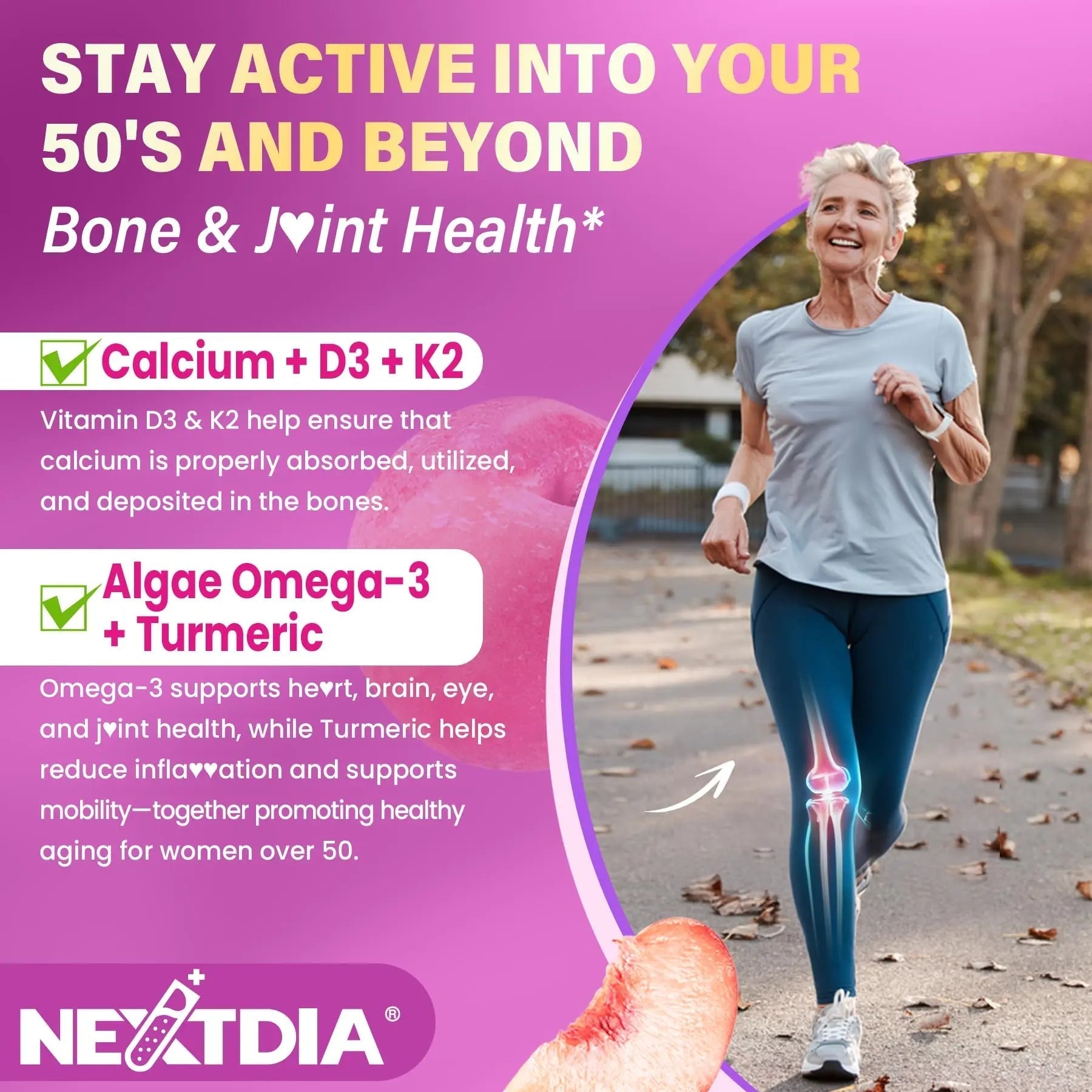 Multivitamin for Women 50 Plus Gummies, Vegan Omega 3, Methylfolate, Calcium, D3 K2, CoQ10, Daily Vitamin A C E, Methylated B12, Biotin, B Complex NextdiaAu supplements