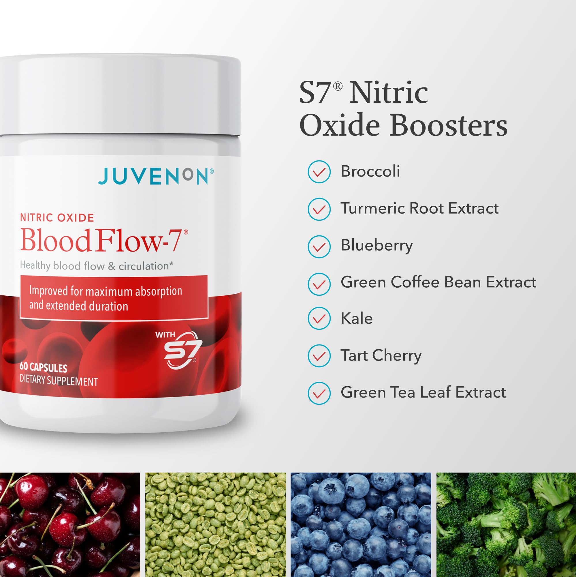 Juvenon BloodFlow-7 Nitric Oxide Supplements for Men & Women - Natural Nitric Oxide Booster with Nitrosigine® + S7® - Blood Flow & Circulation Support (1-Pack) JuvenonAu supplements