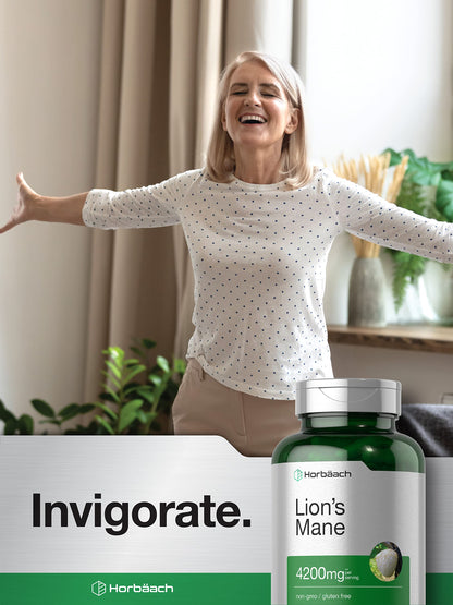 Horbäach Lions Mane Mushroom Extract | 4200mg | 120 Capsules | Vegetarian HorbäachUS supplements