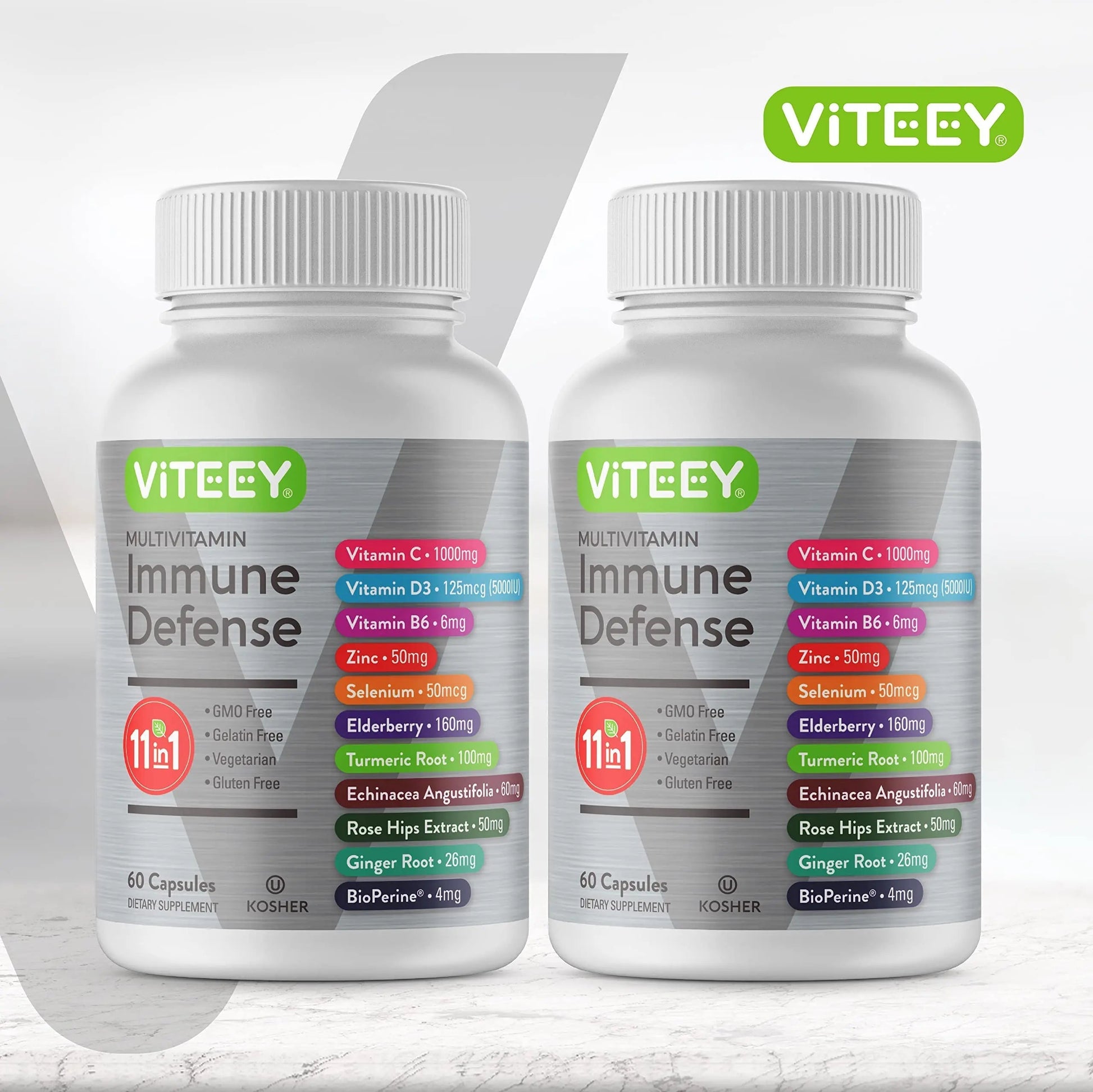 VITEEY 11 in 1 Immune Support Supplement - Immune Defense with Vitamin D3, B6, Echinacea, Turmeric, Rose-HIPS, Selenium ViteeyAu supplements
