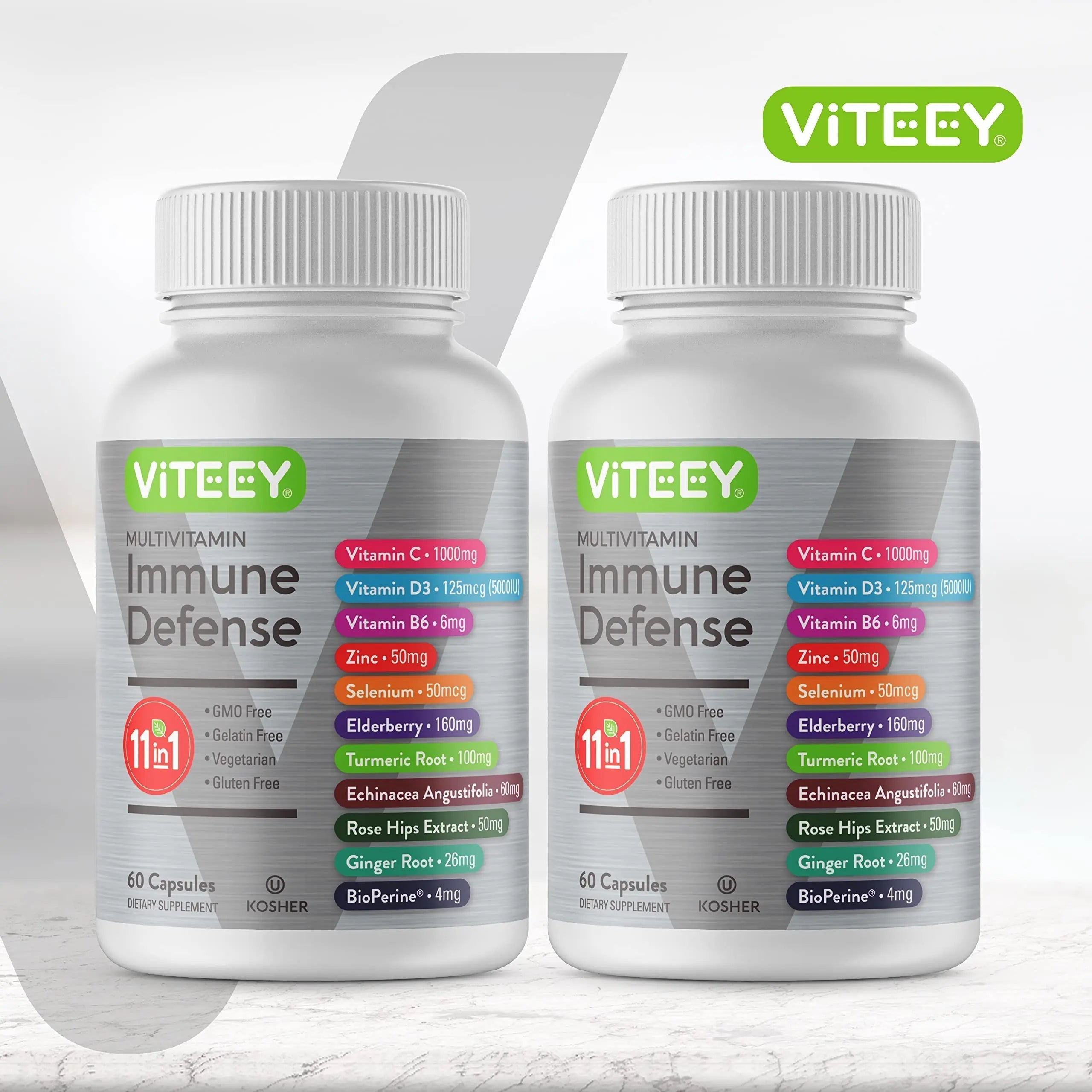 VITEEY 11 in 1 Immune Support Supplement - Immune Defense with Vitamin D3, B6, Echinacea, Turmeric, Rose-HIPS, Selenium ViteeyAu supplements