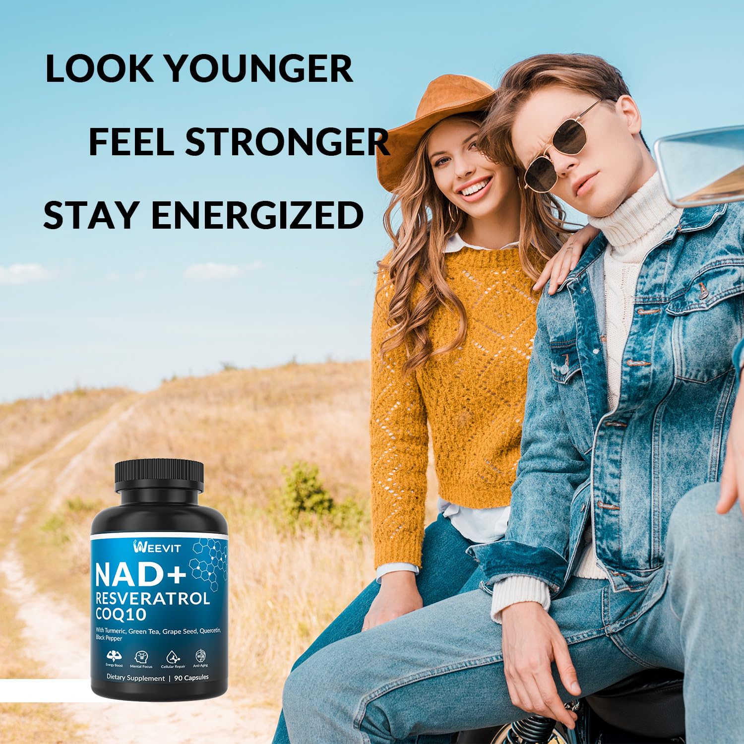 WEEVIT NAD+ Resveratrol Supplement with COQ10, Quercetin, Turmeric, NAD+ Supplement for Men and Women - Energy, Focus & Anti-Aging Support - Gluten Free, Non-GMO WEEVITAu supplements