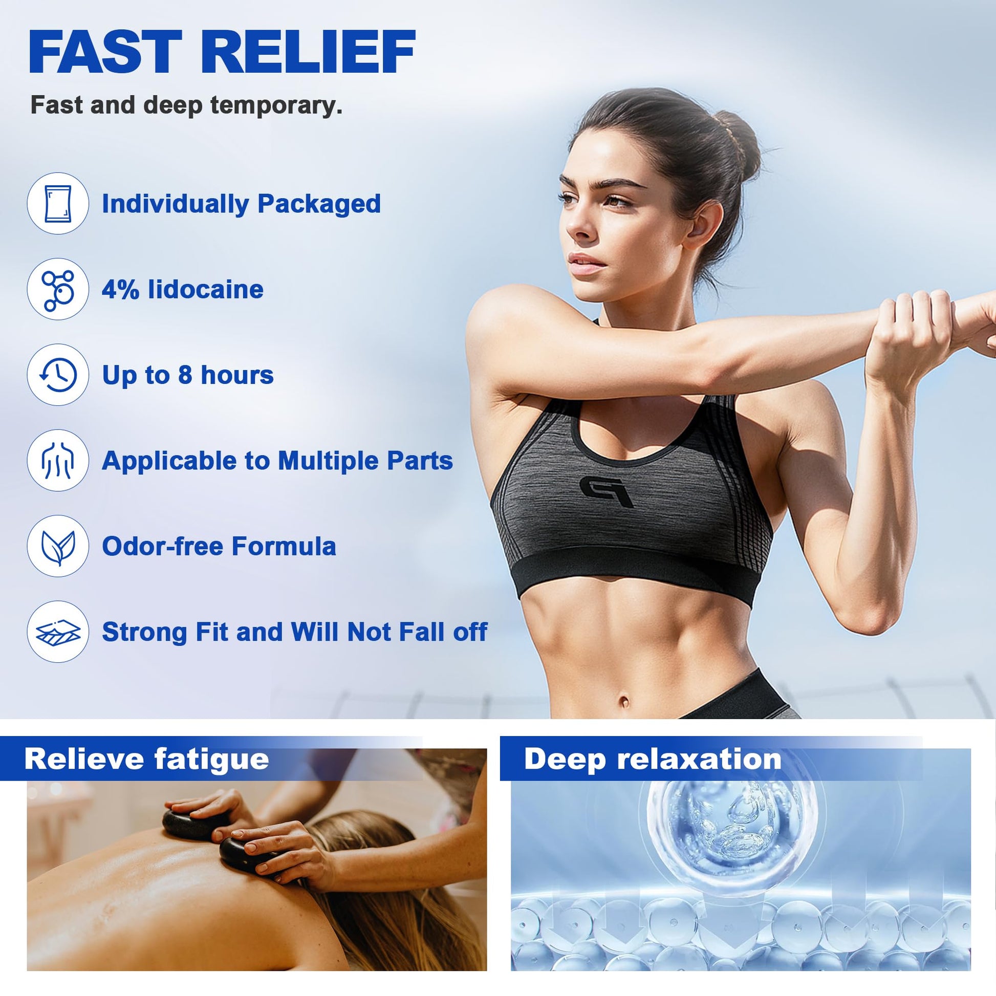 Kocowo 4% Lidocaine Maximum Strength Pain Relief Gel Patches with Auxiliary Patches for Neck Back Knee Joint Ache Muscle Soreness, 3.9” x 5.5”, 32-Count Box, NDC：83559-010-01 KocowoAu supplements