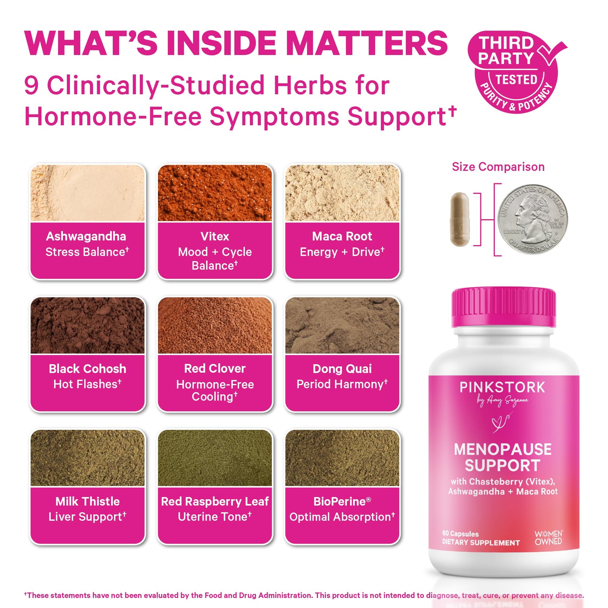 Pink Stork Menopause Support for Women - Hot Flash, Mood, Sleep, Weight, Cortisol & Hormonal Balance - Vegan, Estrogen-Free Perimenopause Relief - Ashwagandha, Maca - 60 Capsules Pink StorkAu supplements
