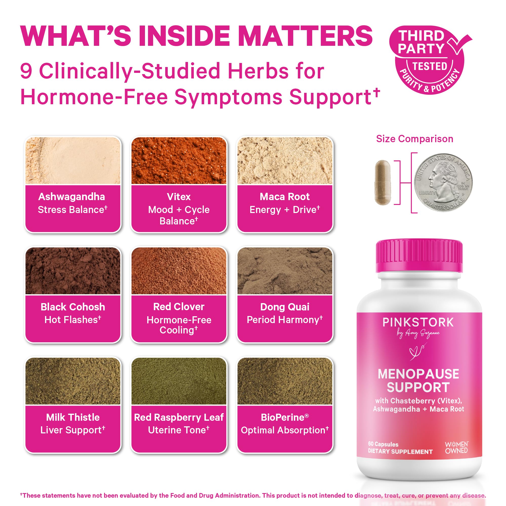 Pink Stork Menopause Support for Women - Hot Flash, Mood, Sleep, Weight, Cortisol & Hormonal Balance - Vegan, Estrogen-Free Perimenopause Relief - Ashwagandha, Maca - 60 Capsules Pink StorkAu supplements
