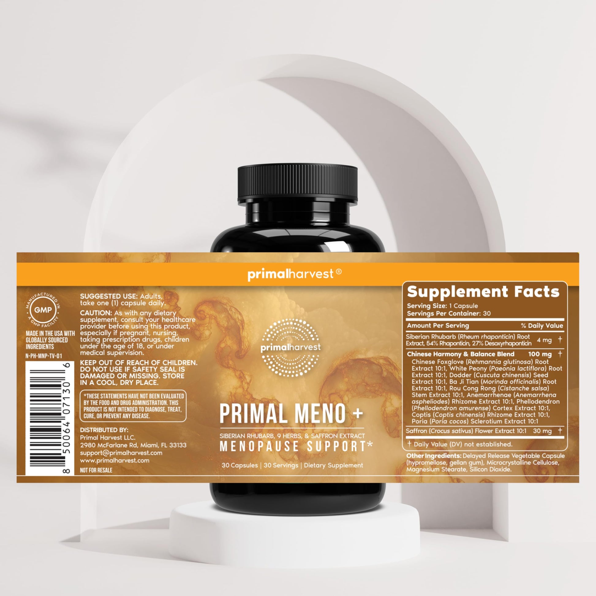 Primal Harvest Meno+ Menopause Support with Saffron & Chinese Herbs Support Mood, Menopausal Symptom Relief, & General Well-Being (1 Pack) Primal HarvestAu supplements