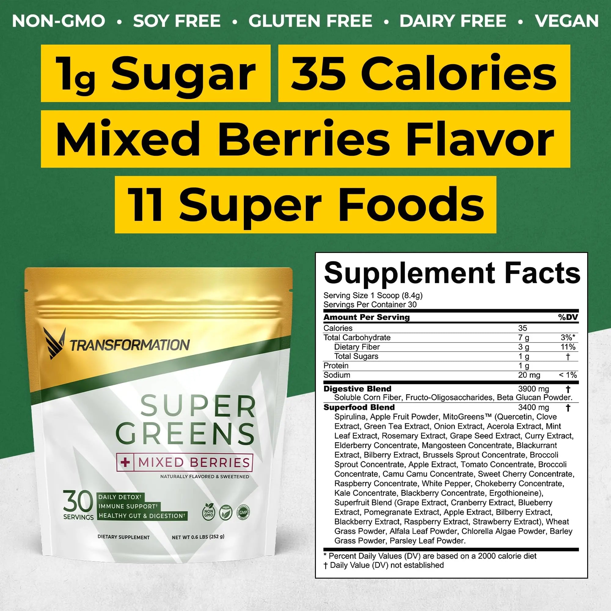 Transformation Super Greens Superfood Powder & Performance Insulated Shaker Bottle | Immune & Energy Support | Made with Natural Ingredients | Detoxifying & Alkalizing Minerals SPR BODYnz supplements
