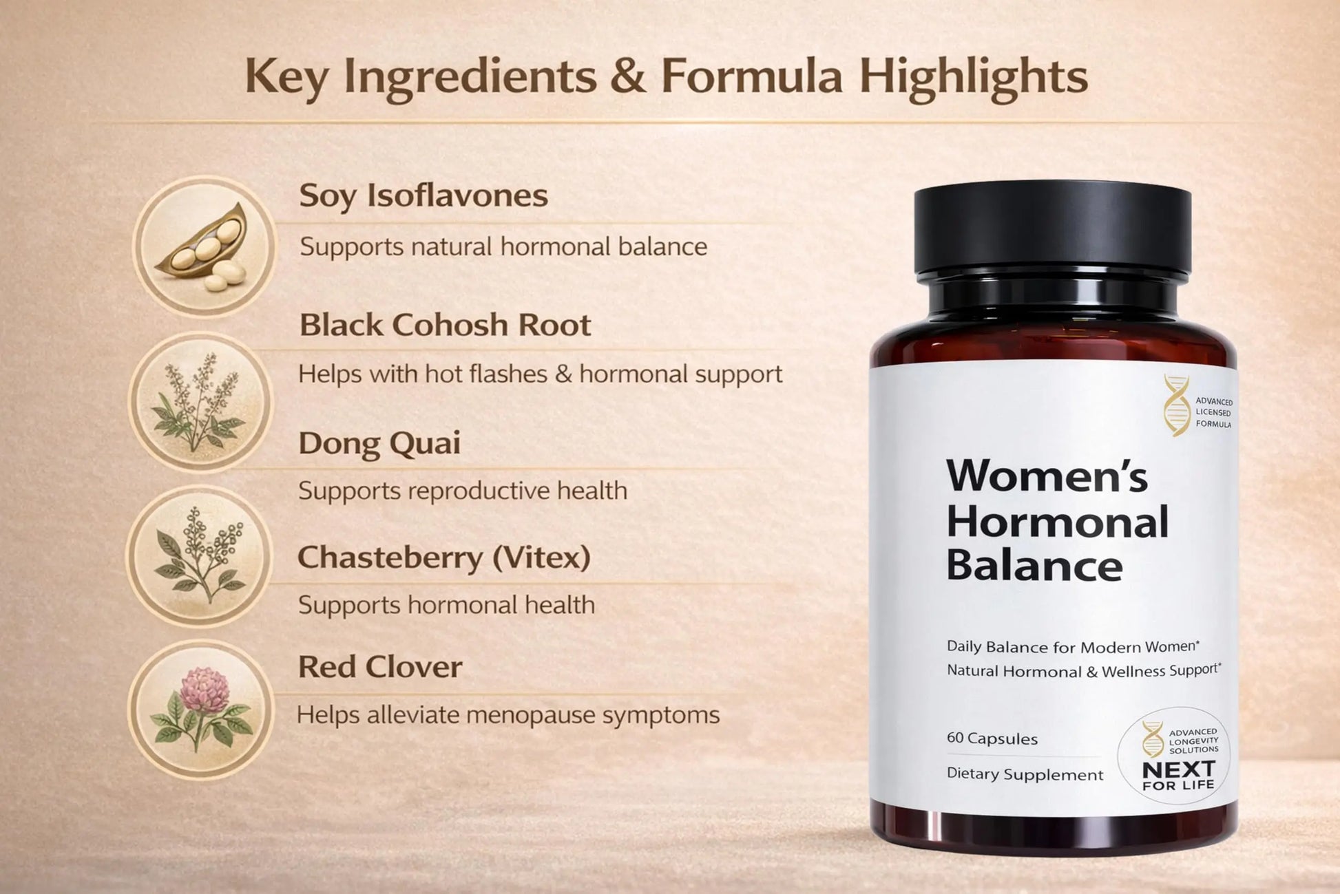 Women’s Hormonal Balance Supplement – Menopause & PMS Support – Mood, Energy & Cycle Regulation – Botanical Formula – 60 Capsules Next For Lifenz supplements