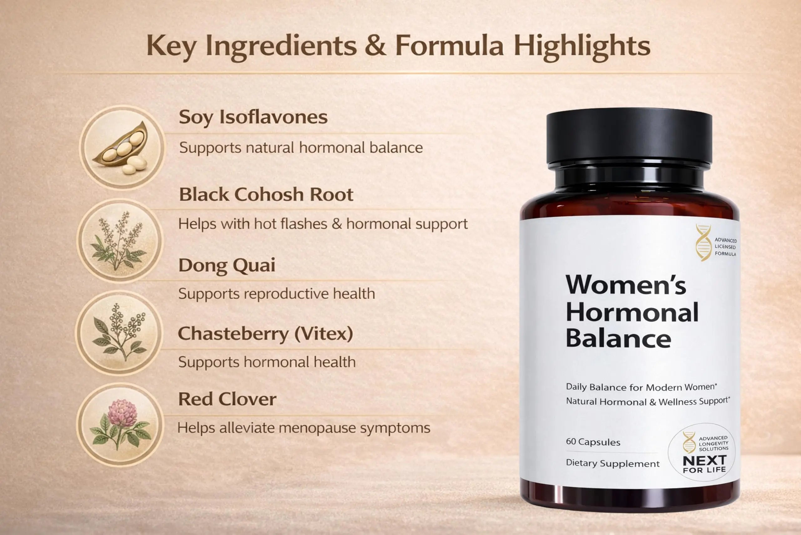 Women’s Hormonal Balance Supplement – Menopause & PMS Support – Mood, Energy & Cycle Regulation – Botanical Formula – 60 Capsules Next For Lifenz supplements