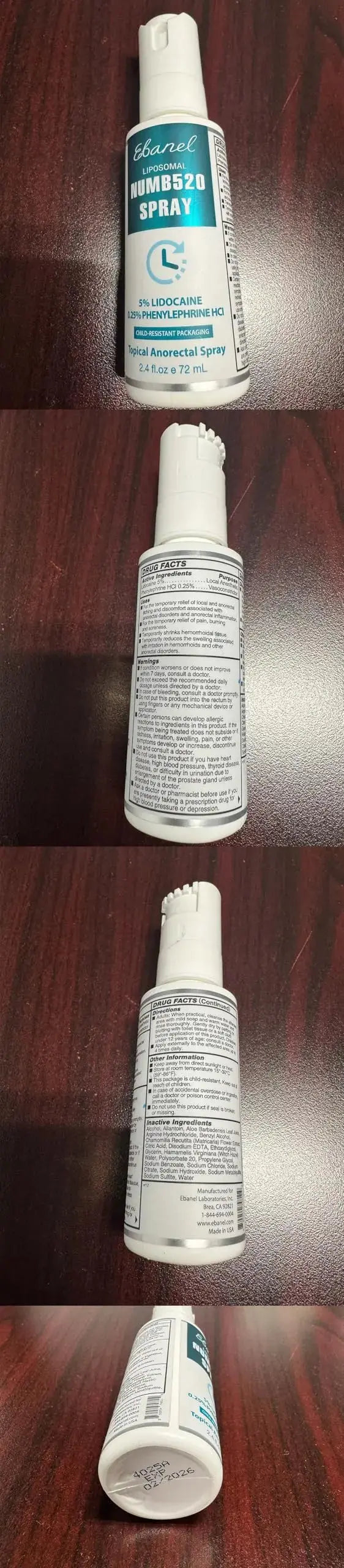 Ebanel 5% Lidocaine Spray Pain Relief Numb520 Burn Itch Relief Numbing Spray for Skin, Topical Anesthetic Postpartum Hemorrhoid Treatment with Phenylephrine for Local and Anorectal Uses EBANEL LABORATORIESAu supplements