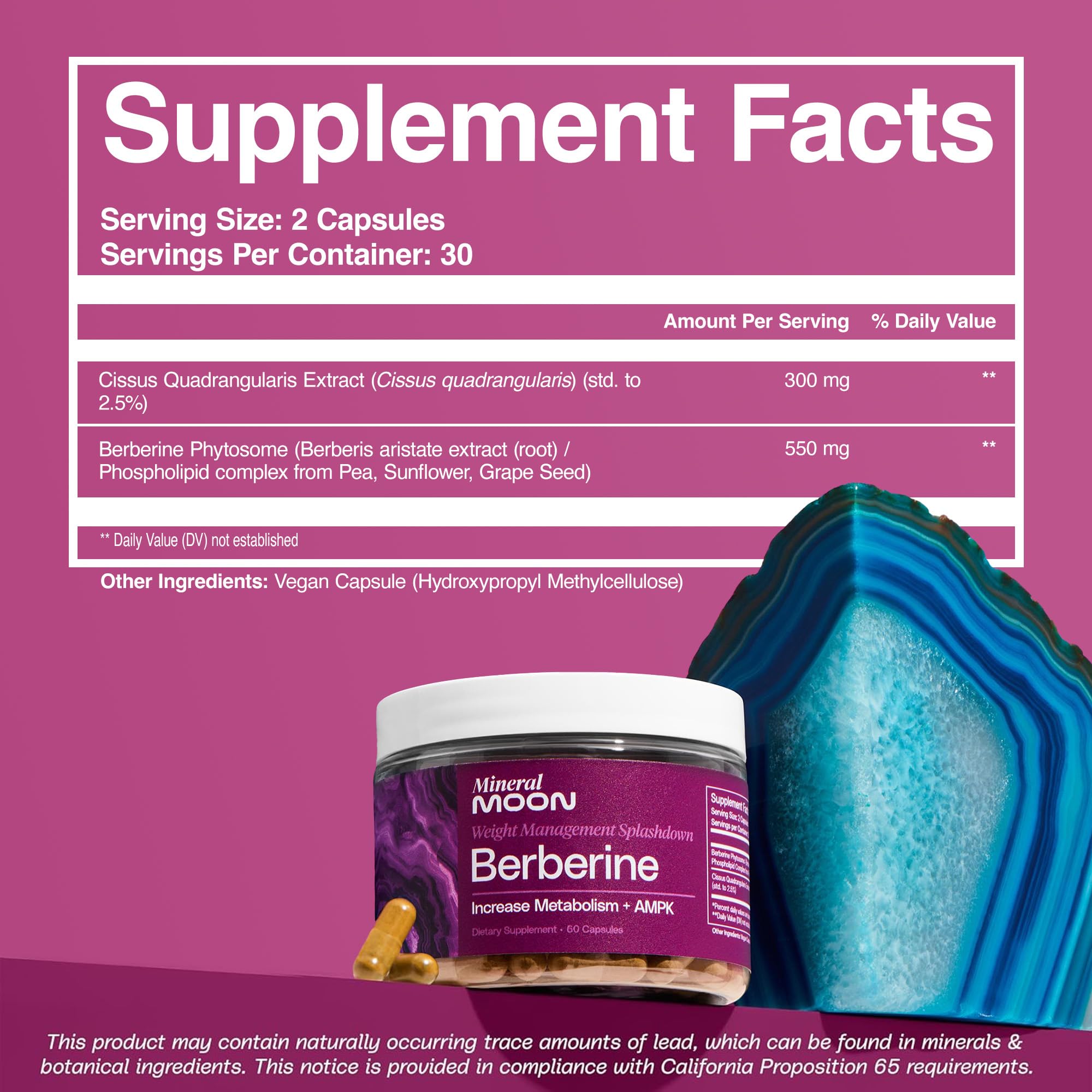 Mineral Moon Premium Berberine Supplement Body Composition, 60 Capsules - with Cissus Quadrangularis & Berberine Phytosome - Supports Overall Wellness Mineral MoonAu supplements