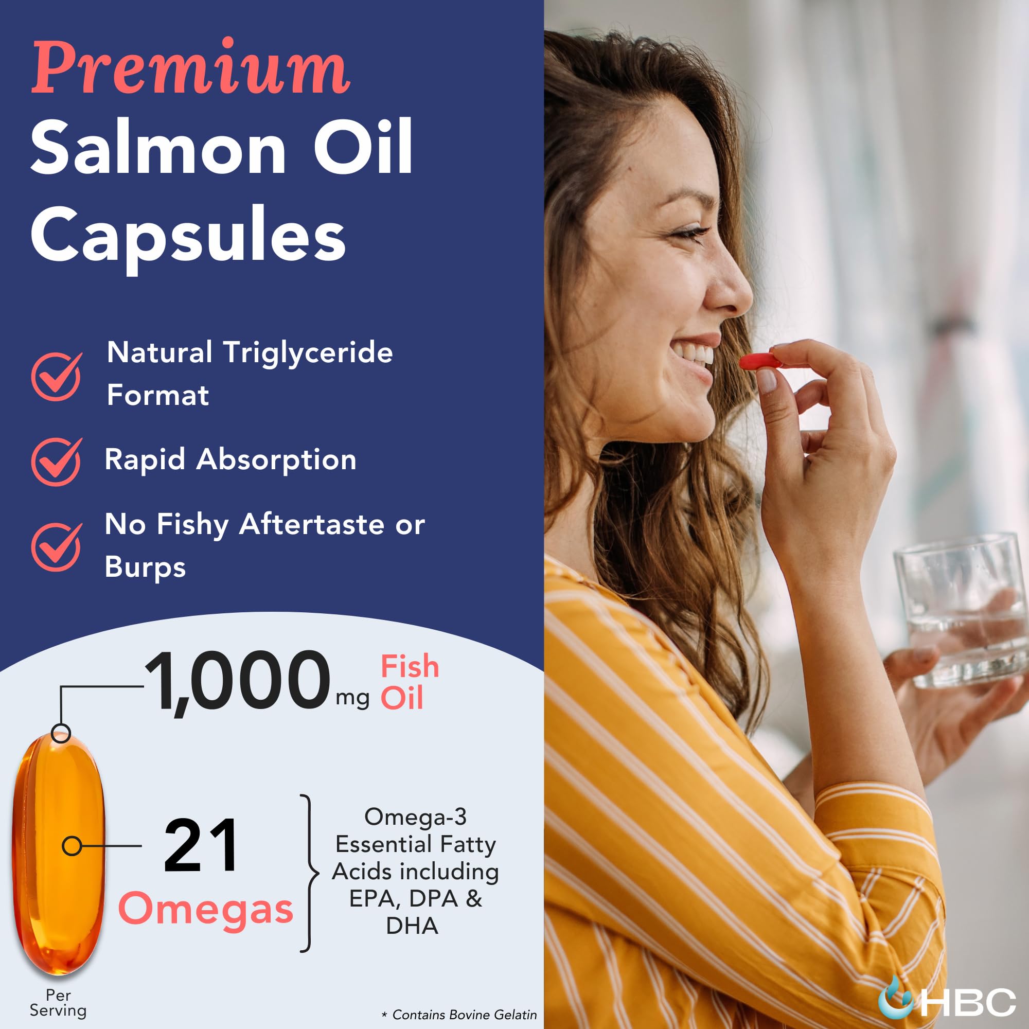 High Strength Omega 3 Fish Oil - 1000mg, Norwegian Salmon Oil with EPA & DHA, No Burping or Aftertaste, Omega 3 Fatty Acids Supplement for Eye, Brain & Heart, Triglyceride Form - 180 Capsules Hofseth BioCareAu supplements