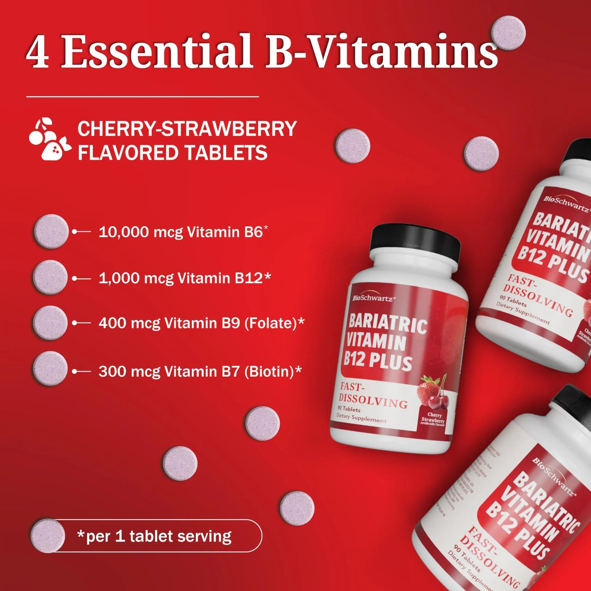 BioSchwartz Bariatric B12 Plus Dissolvable Tablets - 1000mcg Vitamin B12, Vitamin B6, Folate, Biotin - Cherry Strawberry Flavor BioSchwartzAu supplements