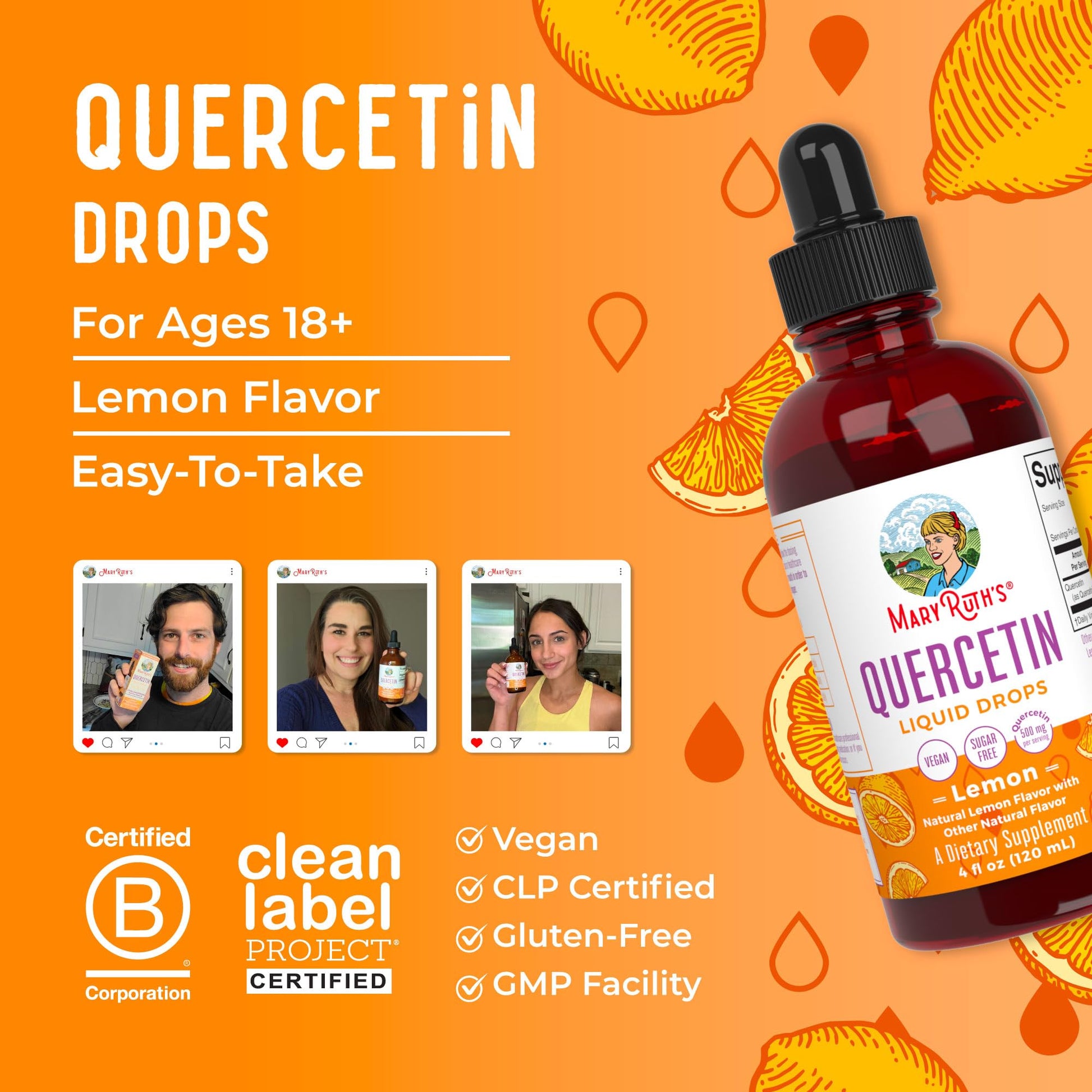 MaryRuth Organics Quercetin Liquid Drops | Sugar Free | 500mg for Adults 18 & Over | Cardiovascular Health for Adults | Bioflavonoid | Vegan | Non-GMO | Gluten Free | 4 Fl Oz MARYRUTH'SUS supplements