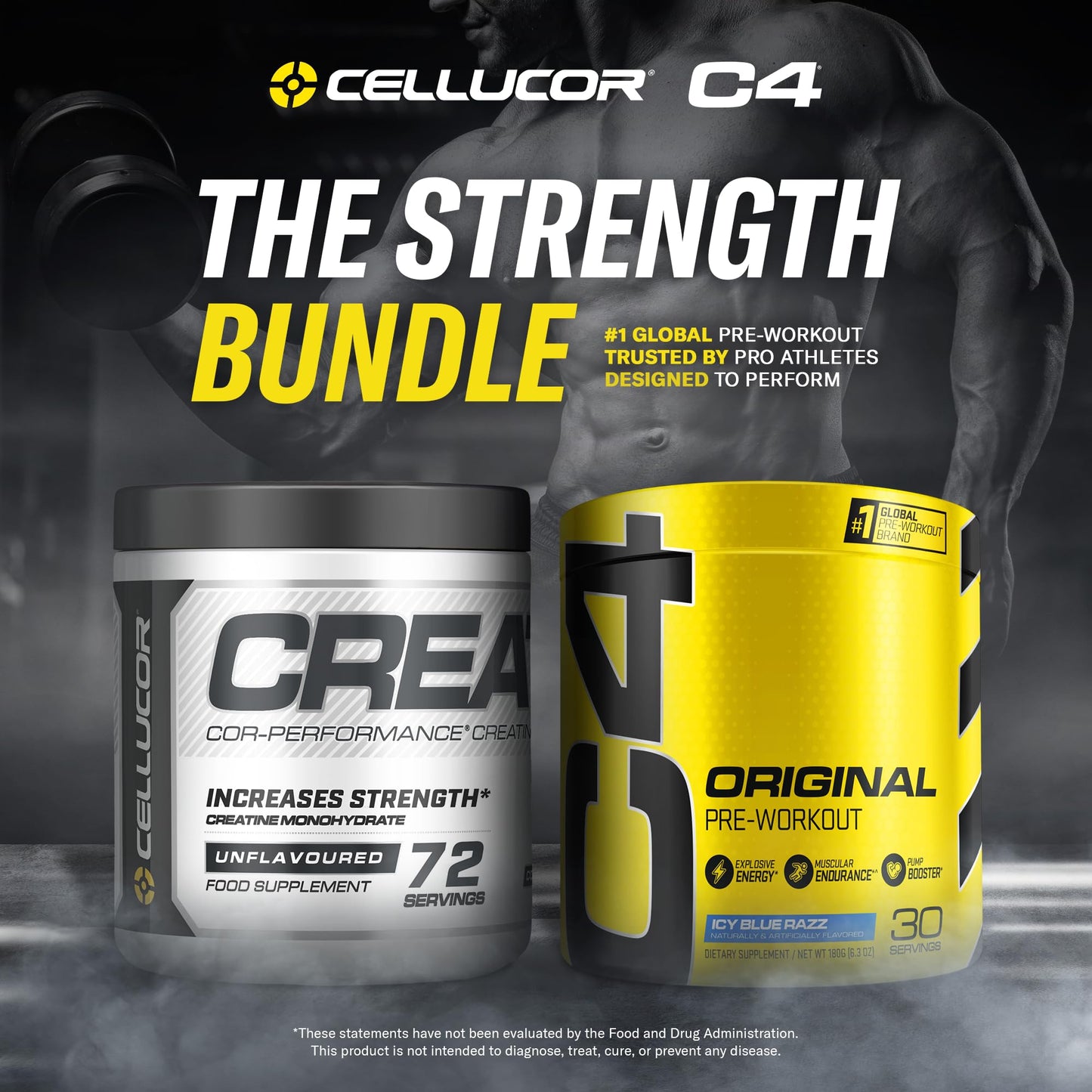 Cellucor Pre Workout & Creatine Bundle, C4 Original Pre Workout Powder, Icy Blue Razz CellucorUS supplements