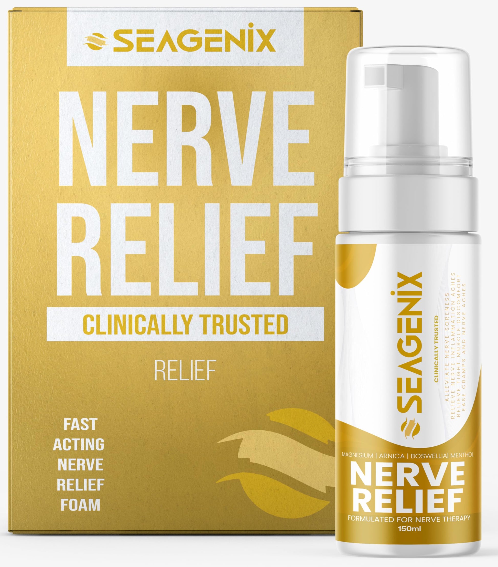 Seagenix Nerve Relief Muscle Foam - Nerve Spray Magnesium - Arnica - Boswellia - Menthol Formula - Nerve and Muscle Relief – Fast-Acting with Magnesium Sulfate - 150 ml - 1 Count SeagenixAu supplements
