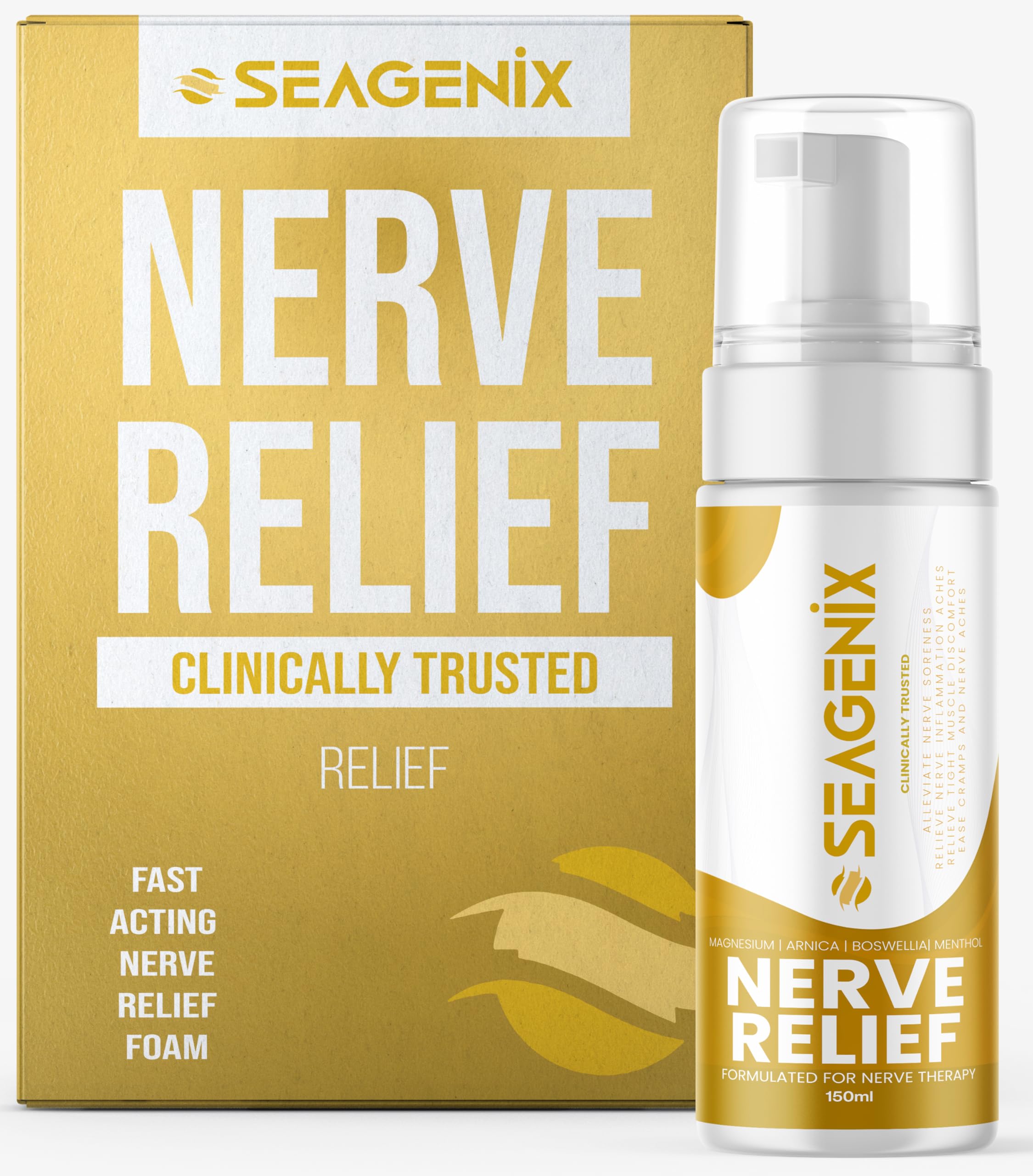 Seagenix Nerve Relief Muscle Foam - Nerve Spray Magnesium - Arnica - Boswellia - Menthol Formula - Nerve and Muscle Relief – Fast-Acting with Magnesium Sulfate - 150 ml - 1 Count SeagenixAu supplements
